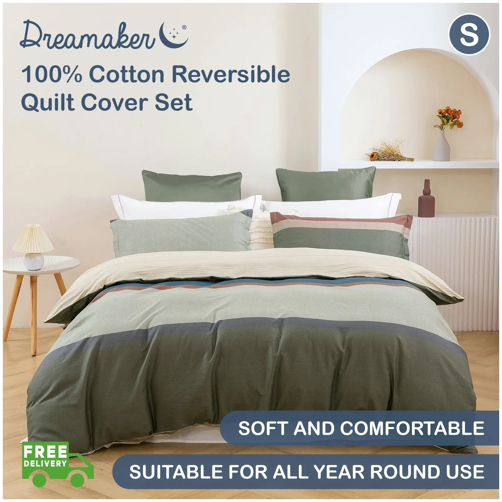 Dreamaker Canyon 100% Cotton Reversible Quilt Cover Set Single Bed