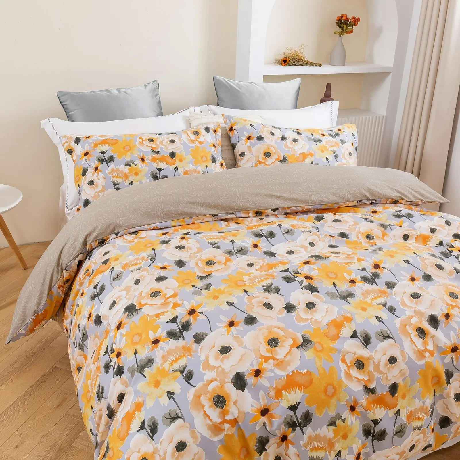 Dreamaker Marigold 100% Cotton Reversible Quilt Cover Set Single Bed