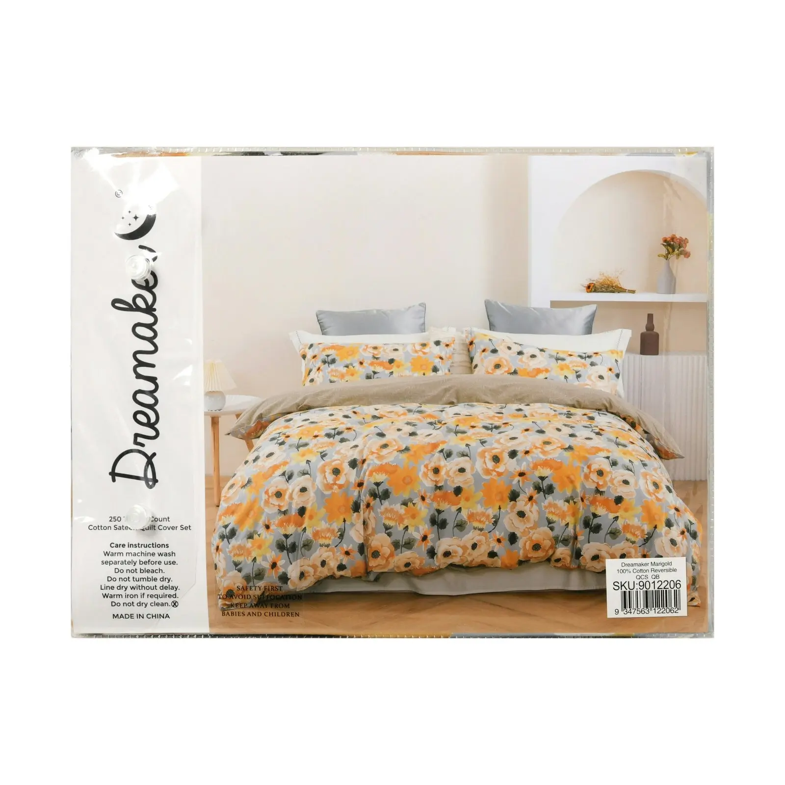 Dreamaker Marigold 100% Cotton Reversible Quilt Cover Set Single Bed