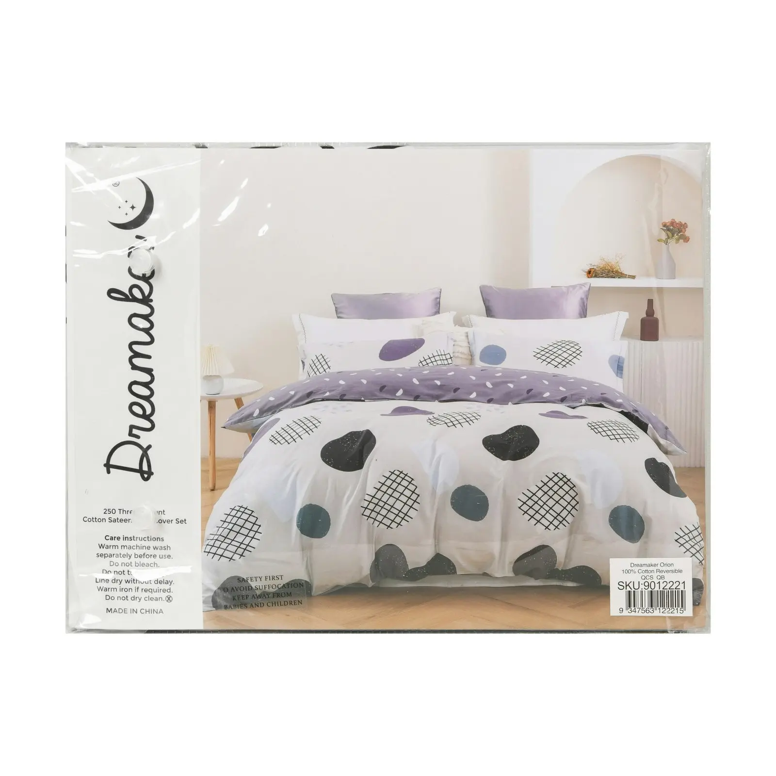 Dreamaker Orion 100% Cotton Reversible Quilt Cover Set Single Bed