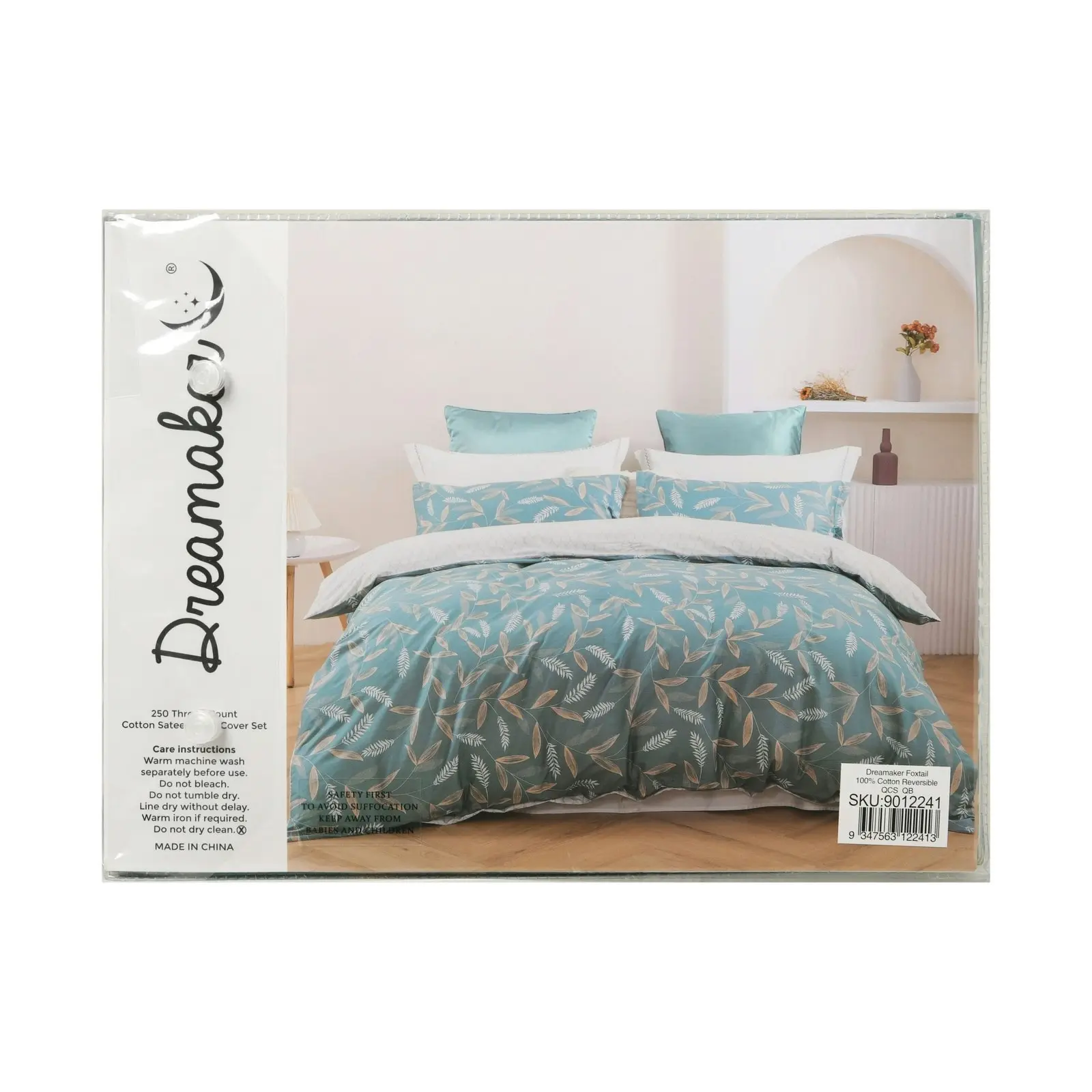 Dreamaker Foxtail 100% Cotton Reversible Quilt Cover Set Single Bed