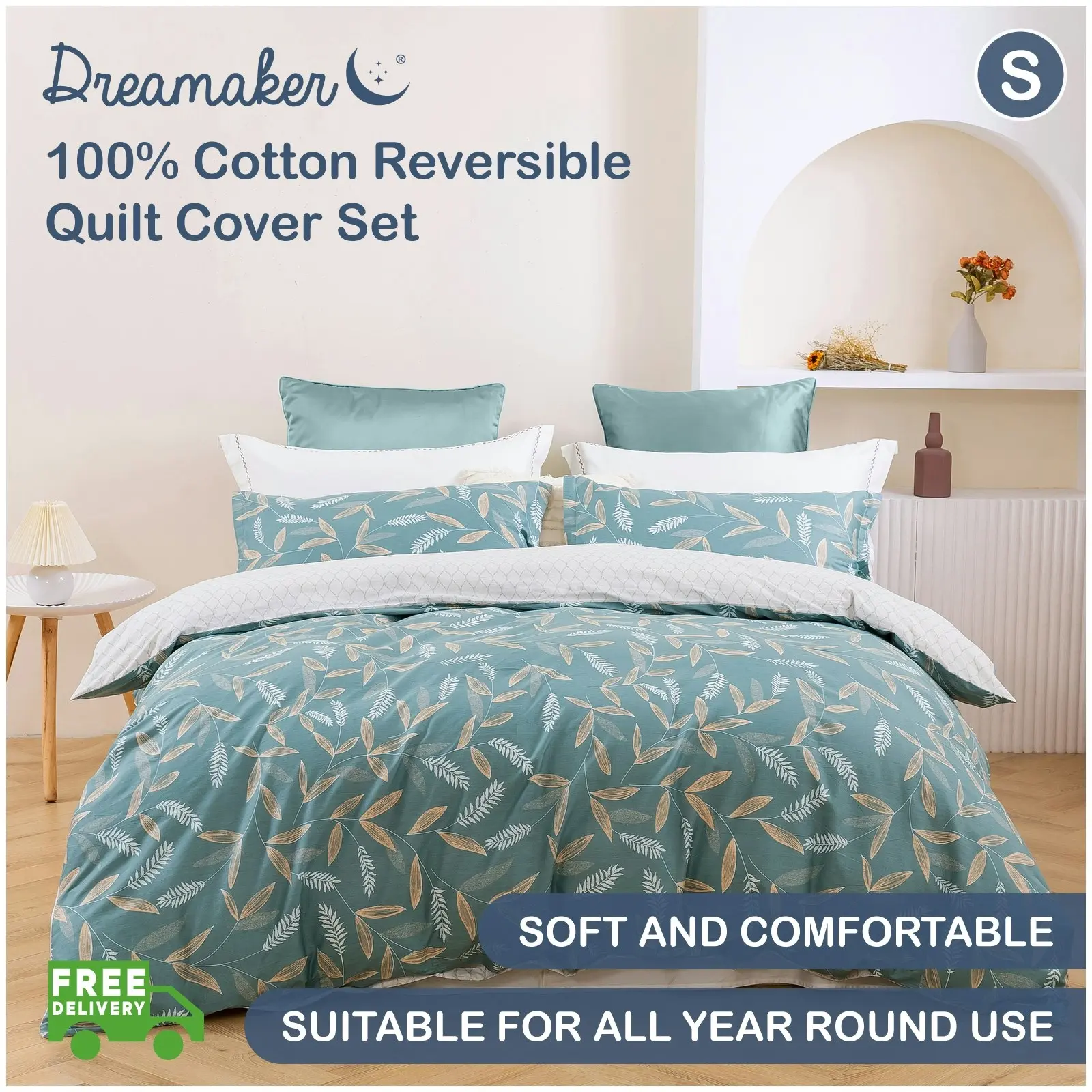 Dreamaker Foxtail 100% Cotton Reversible Quilt Cover Set Single Bed