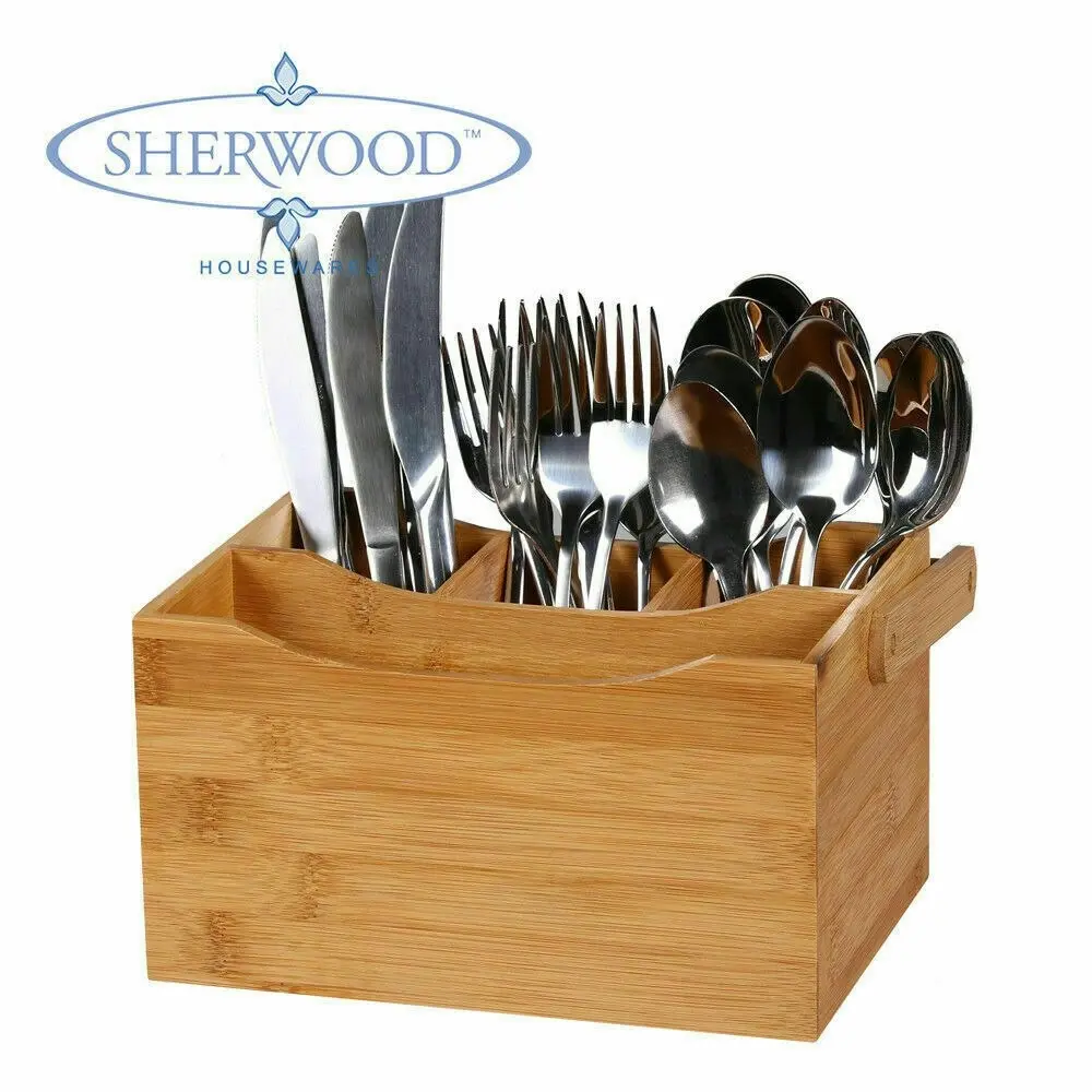 Sherwood Home Bamboo Cutlery Caddy Natural Brown Holds Knife/Fork/Spoon and Napkin/Serviette