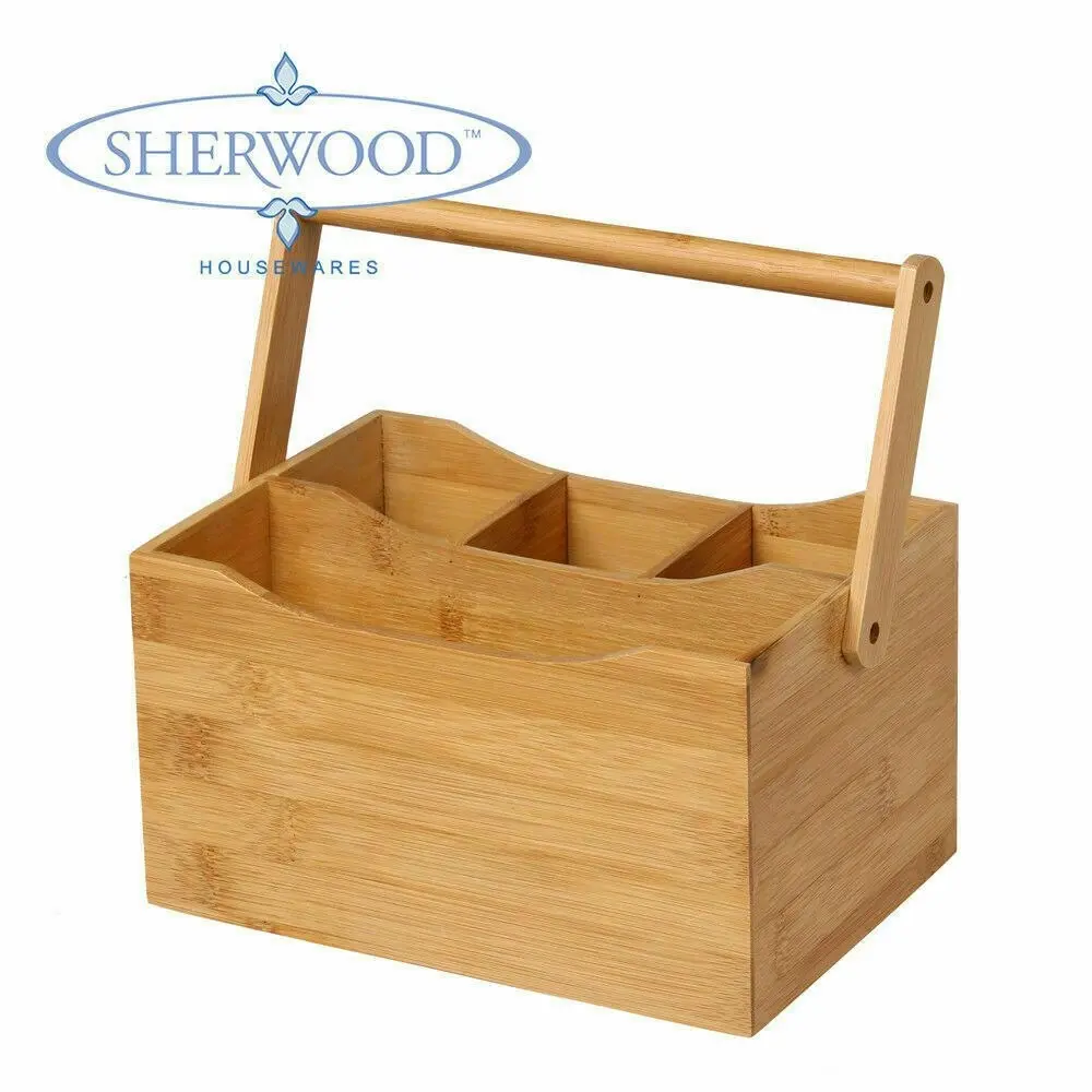 Sherwood Home Bamboo Cutlery Caddy Natural Brown Holds Knife/Fork/Spoon and Napkin/Serviette