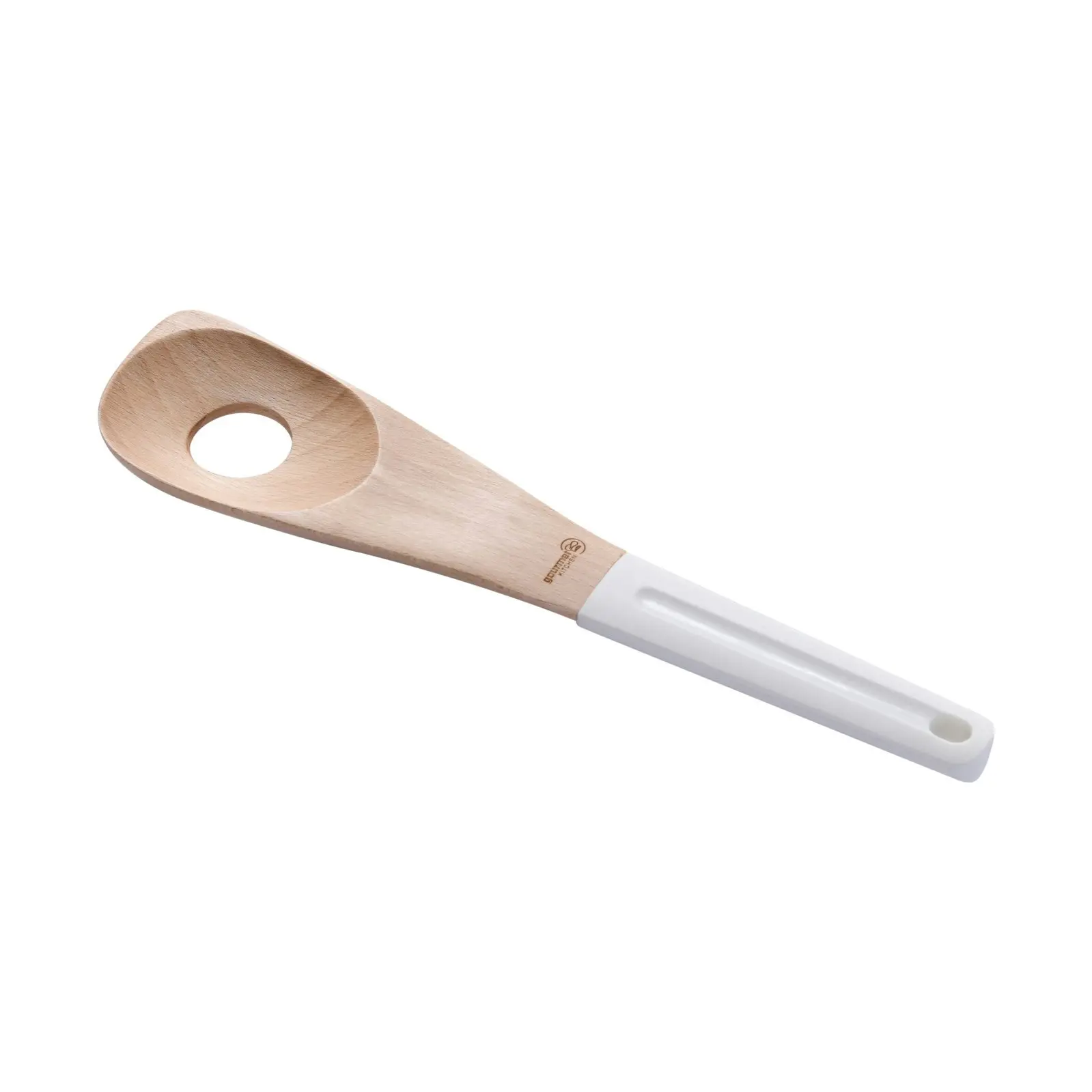 Gourmet Kitchen Modern Beech Wood Corner Spoon with Silicone Grip White 30.4x7x1.5cm