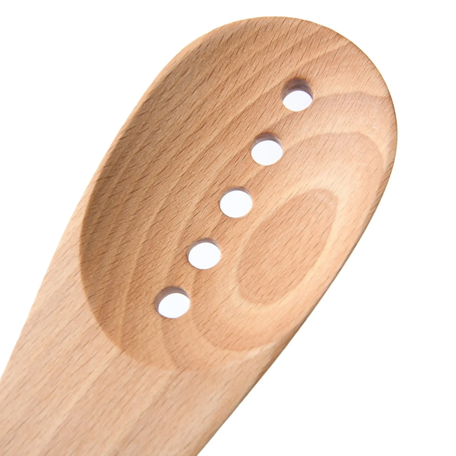 Gourmet Kitchen Rustic Beech Wood Slotted Spoon with Silicone Grip White 30x6.5x1.5cm