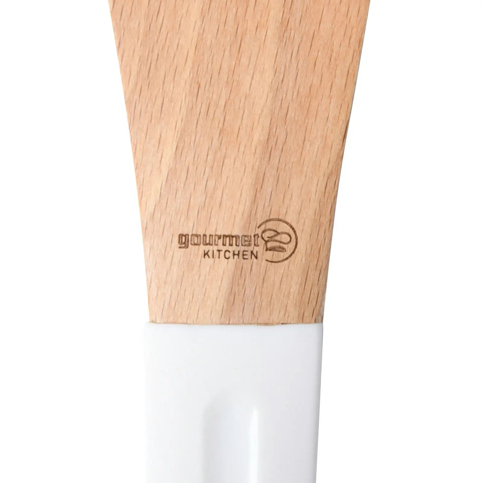 Gourmet Kitchen Rustic Beech Wood Slotted Spoon with Silicone Grip White 30x6.5x1.5cm