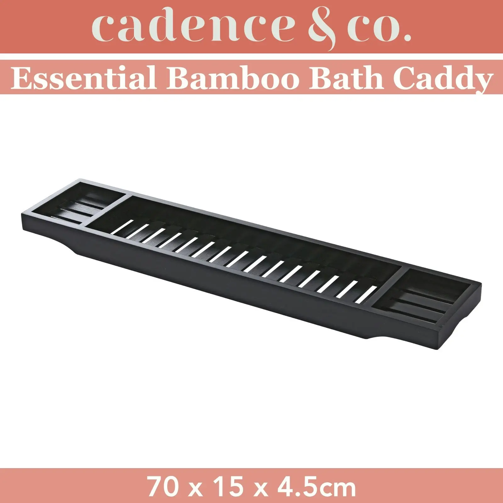 Cadence & Co. Essential Bamboo Bath Caddy Black 70x15x4.5cm