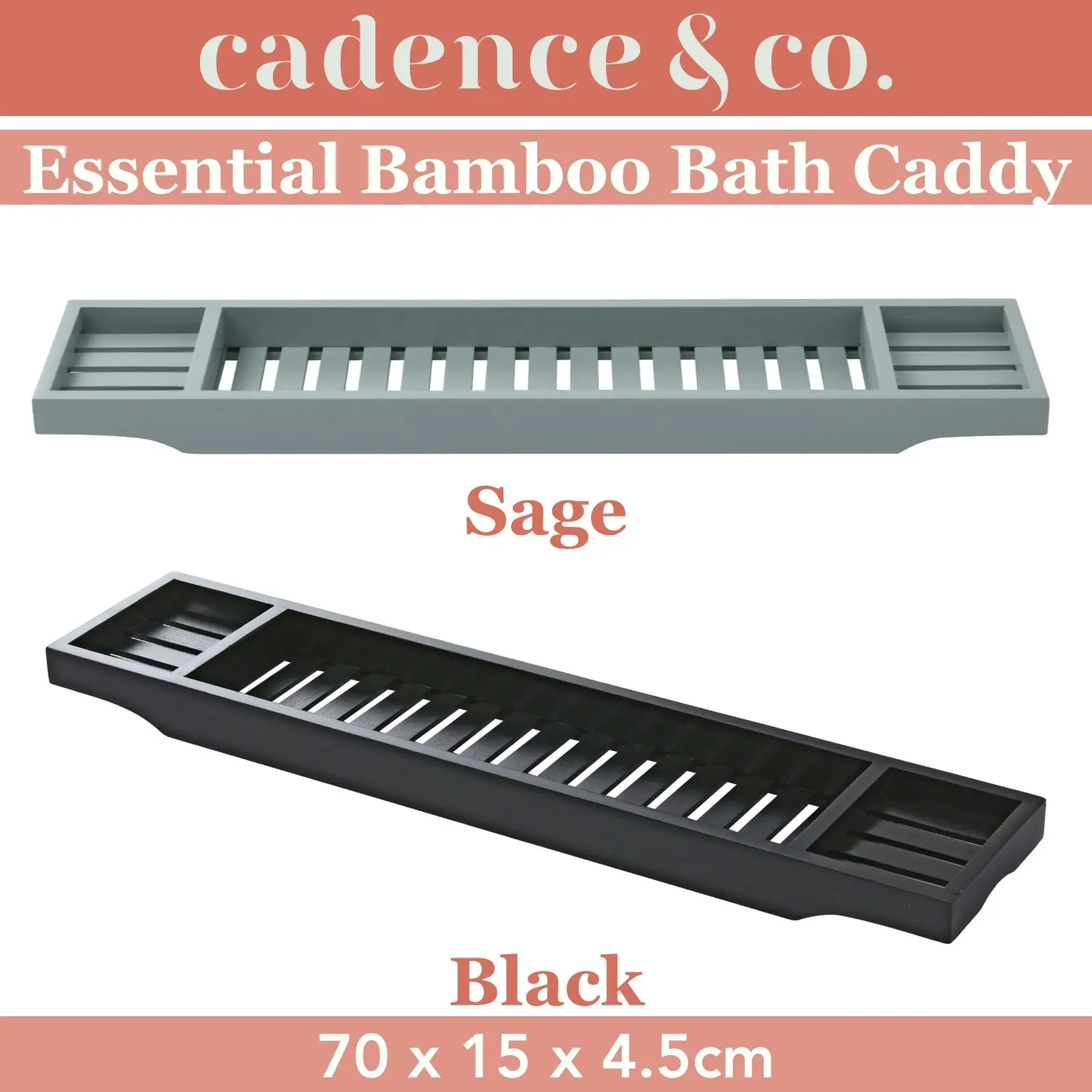 Cadence & Co. Essential Bamboo Bath Caddy 70x15x4.5cm