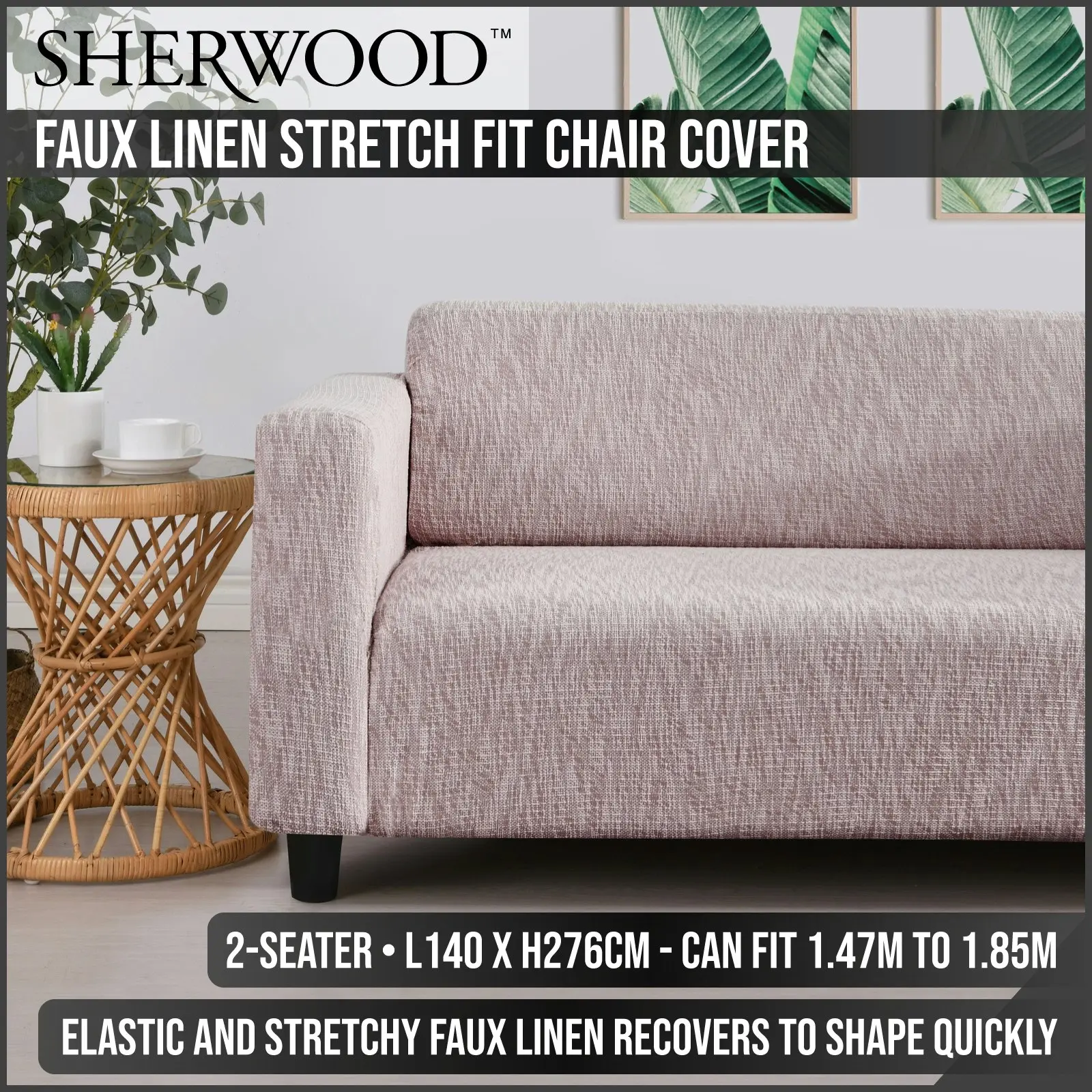 Sherwood Faux Linen Stretch Fit Couch Covers Rose 2 Seater