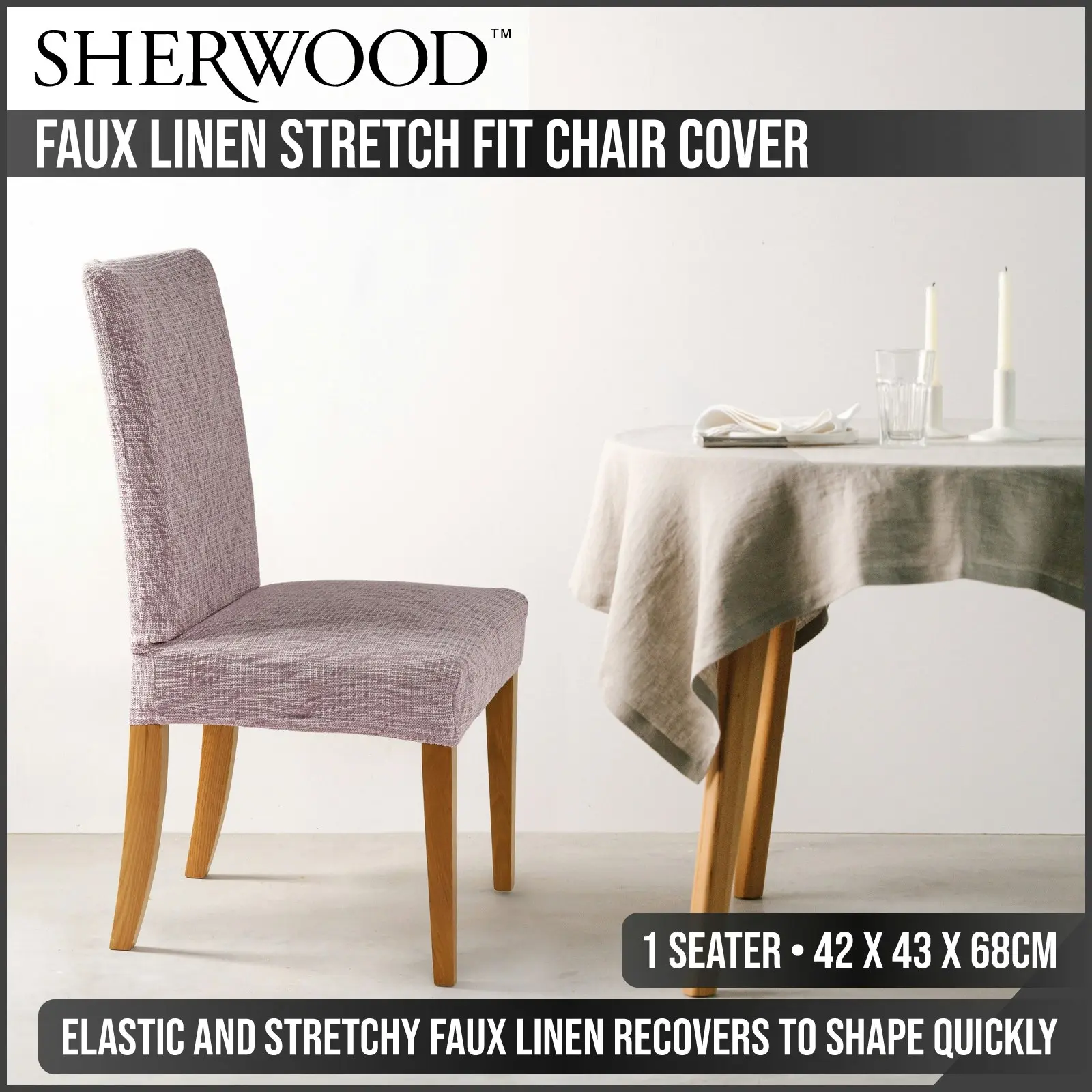 Sherwood Faux Linen Stretch Fit Chair Cover Rose