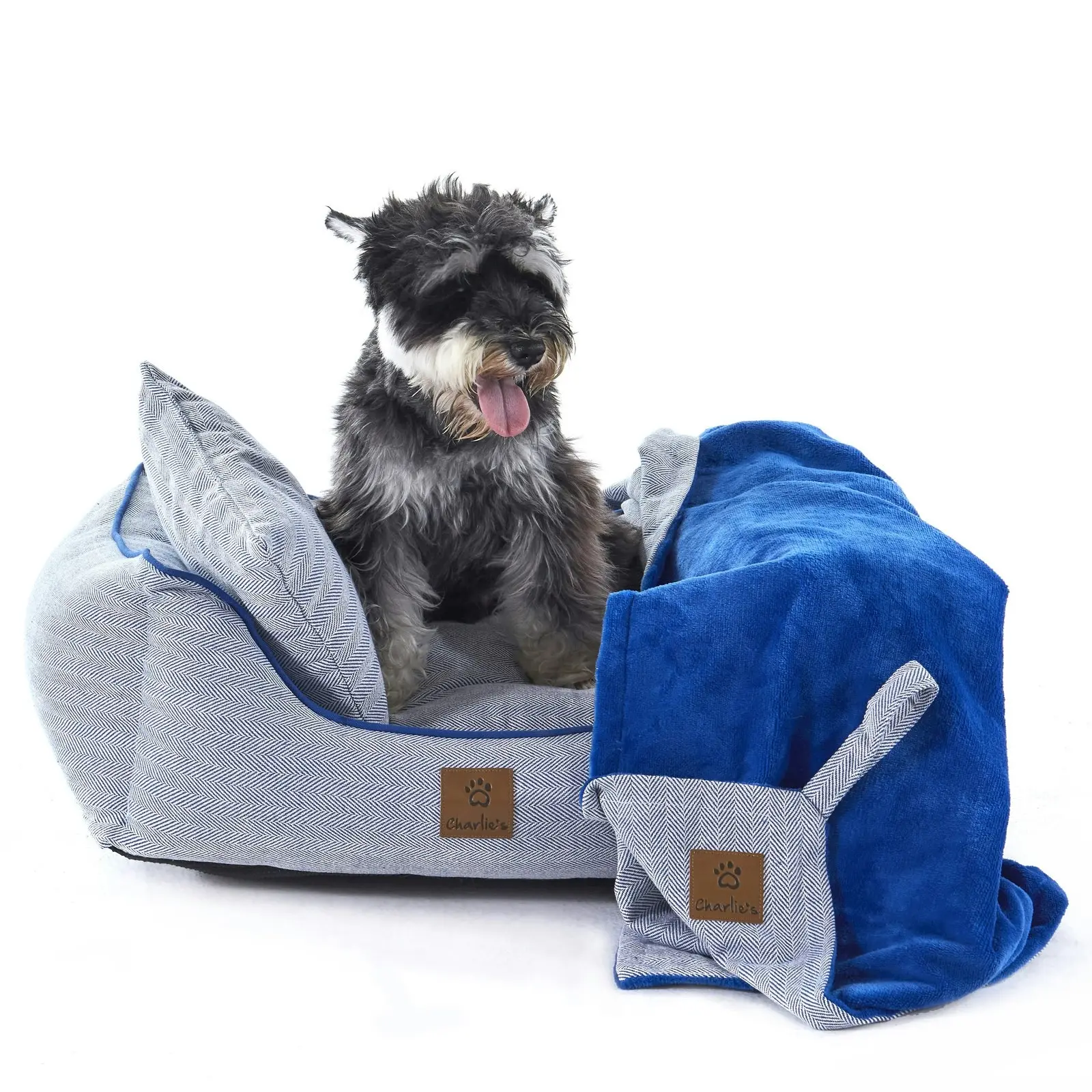 Charlie's Hampton Herringbone 3pc Dog Bed Blue Small