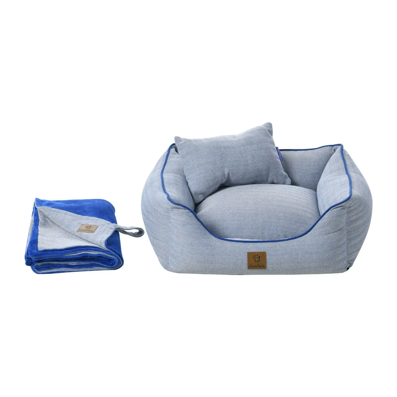 Charlie's Hampton Herringbone 3pc Dog Bed Blue Small