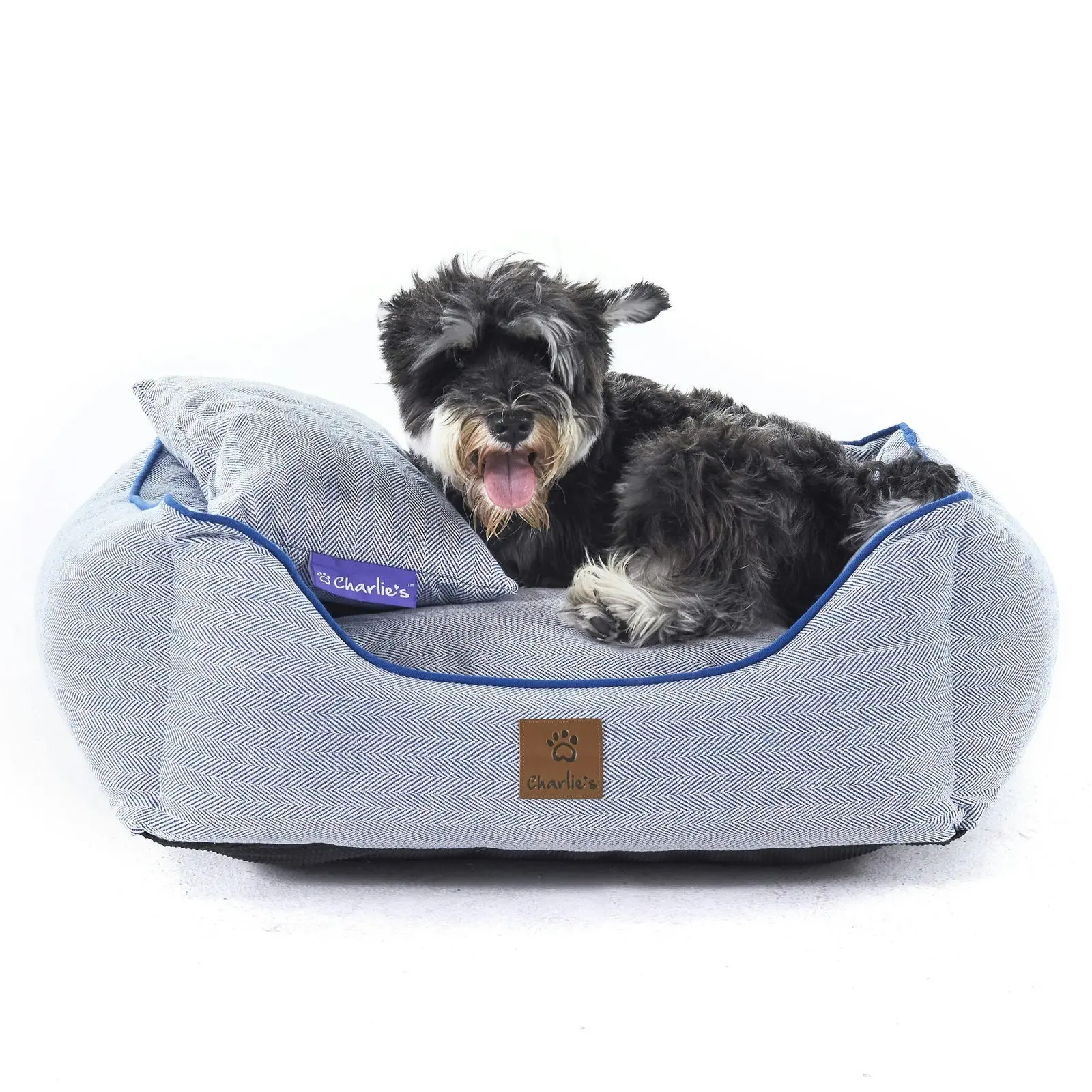 Charlie's Hampton Herringbone 3pc Dog Bed Blue Small