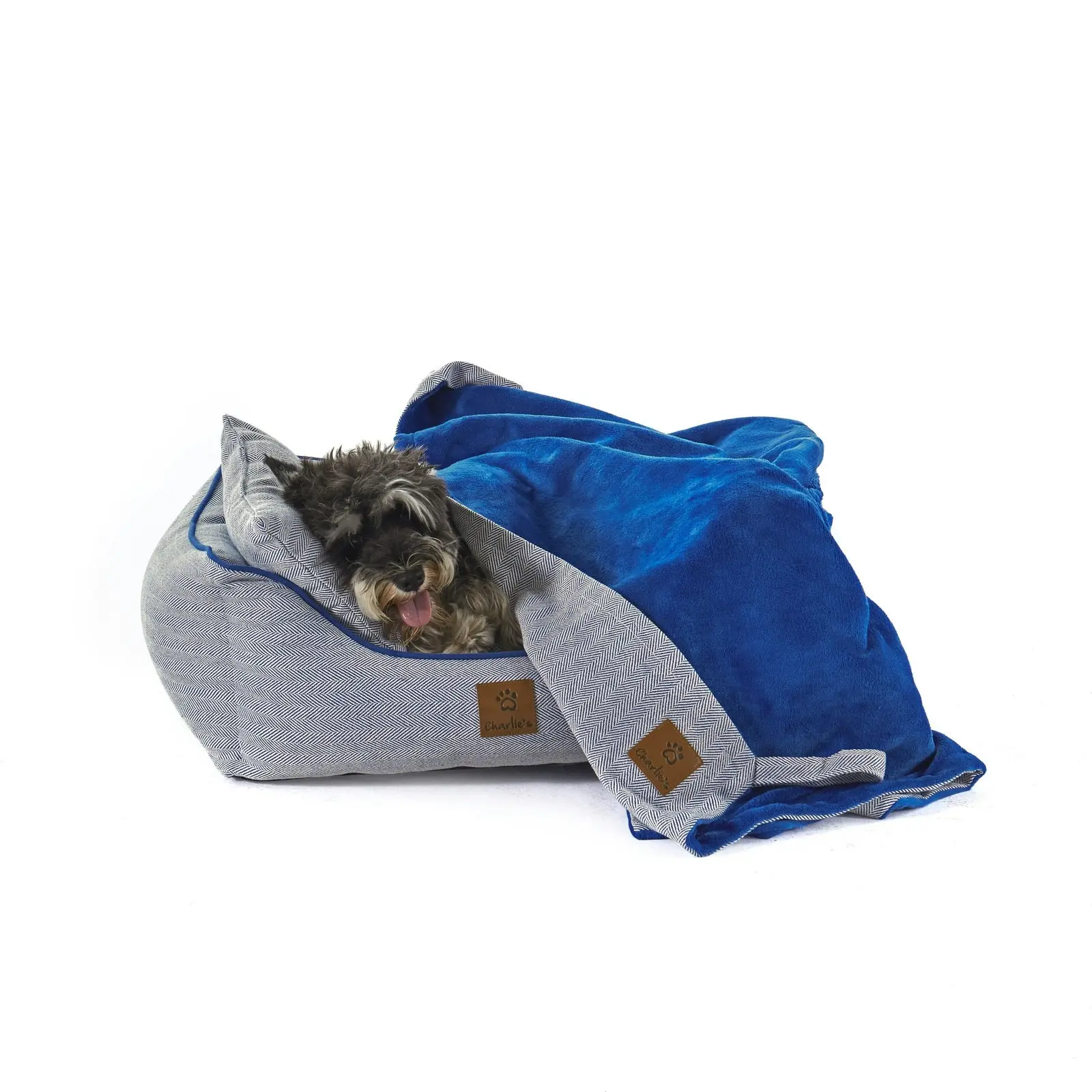 Charlie's Hampton Herringbone 3pc Dog Bed Blue Small