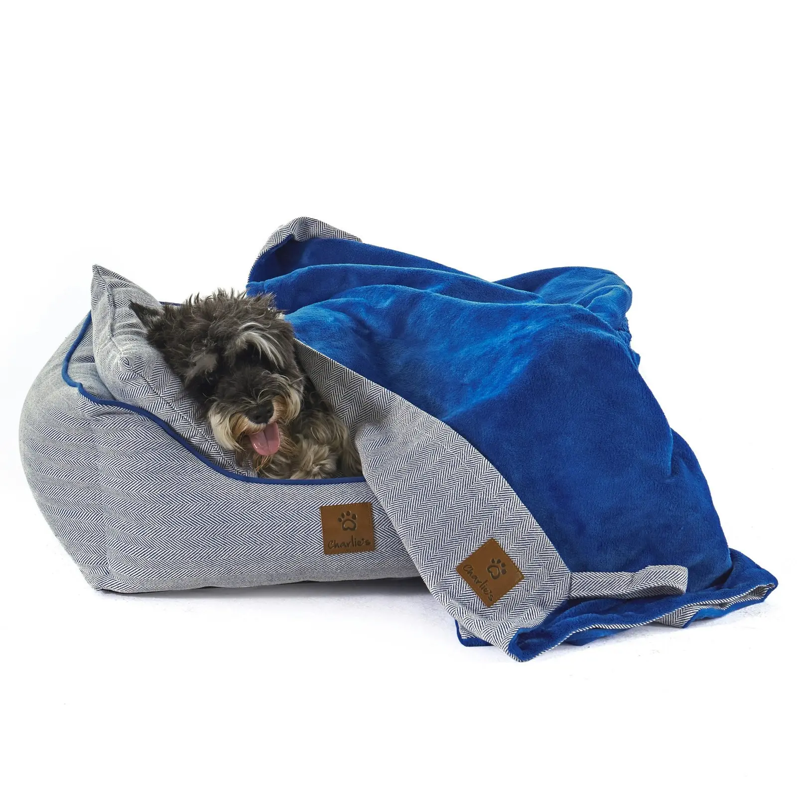 Charlie's Hampton Herringbone 3pc Dog Bed Blue Small