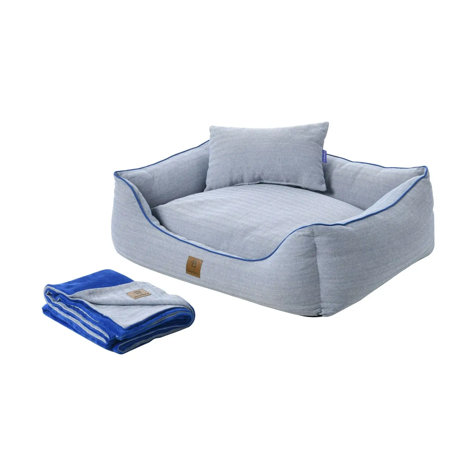 Charlie's Hampton Herringbone 3pc Dog Bed Blue