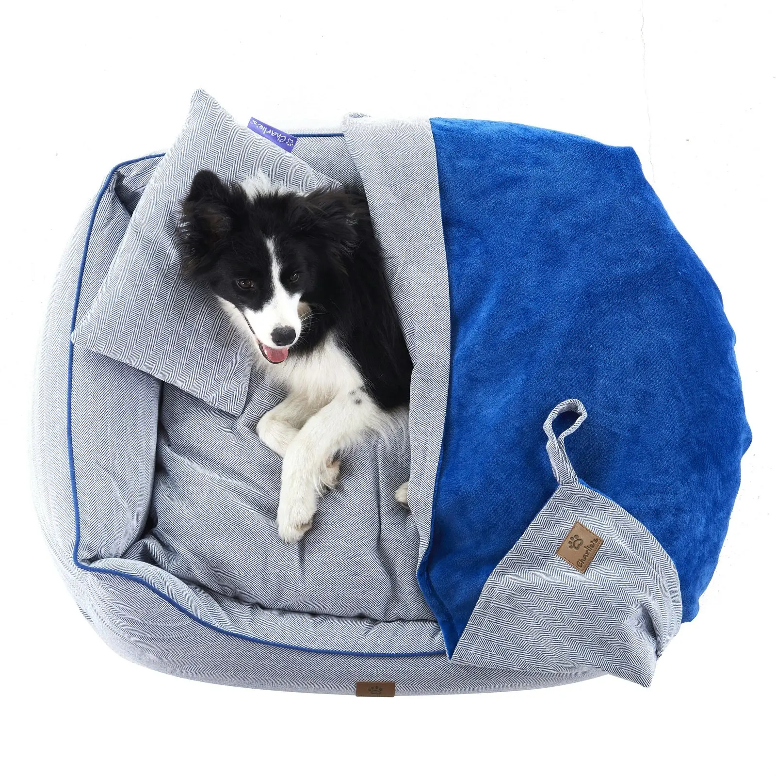 Charlie's Hampton Herringbone 3pc Dog Bed Blue