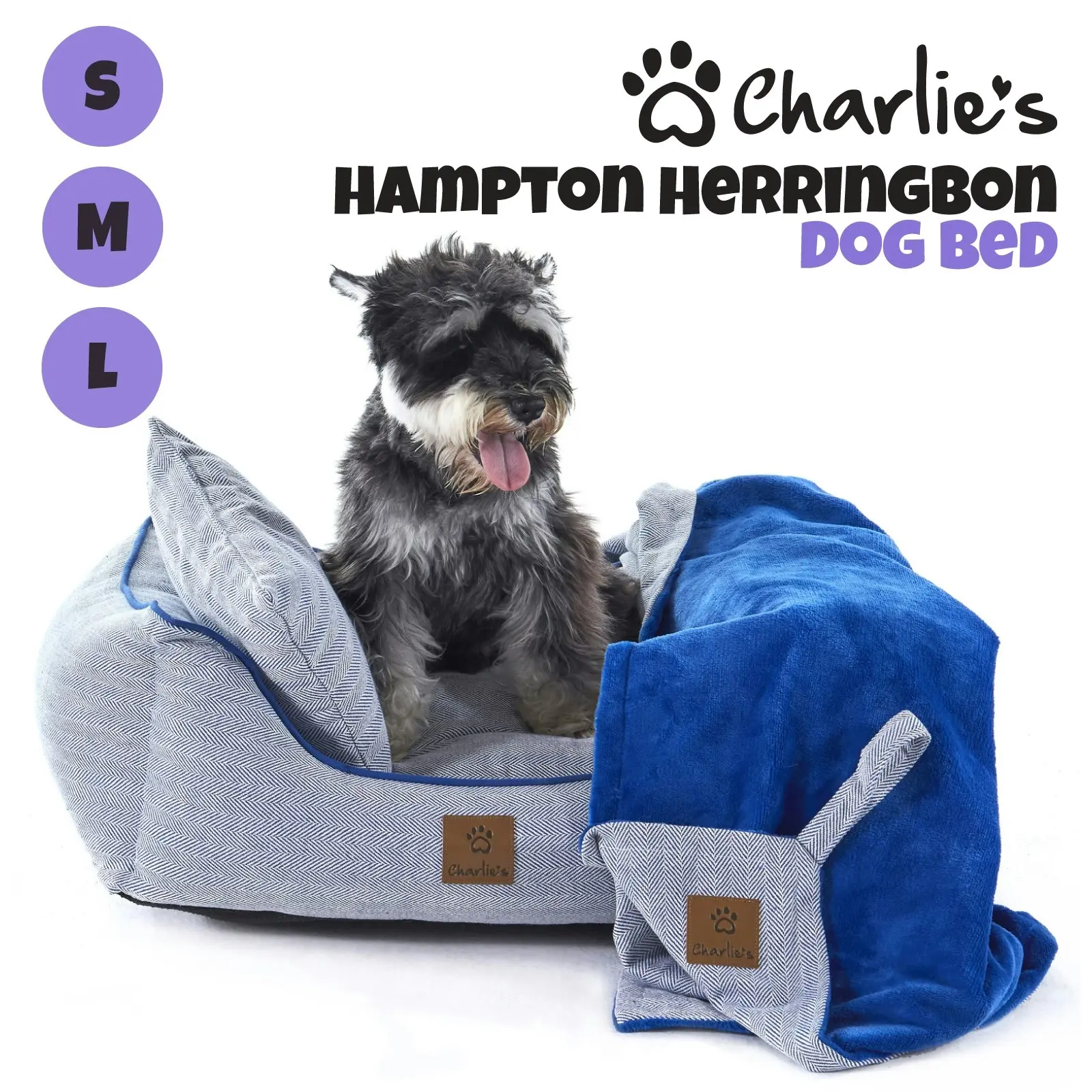 Charlie's Hampton Herringbone 3pc Dog Bed Blue