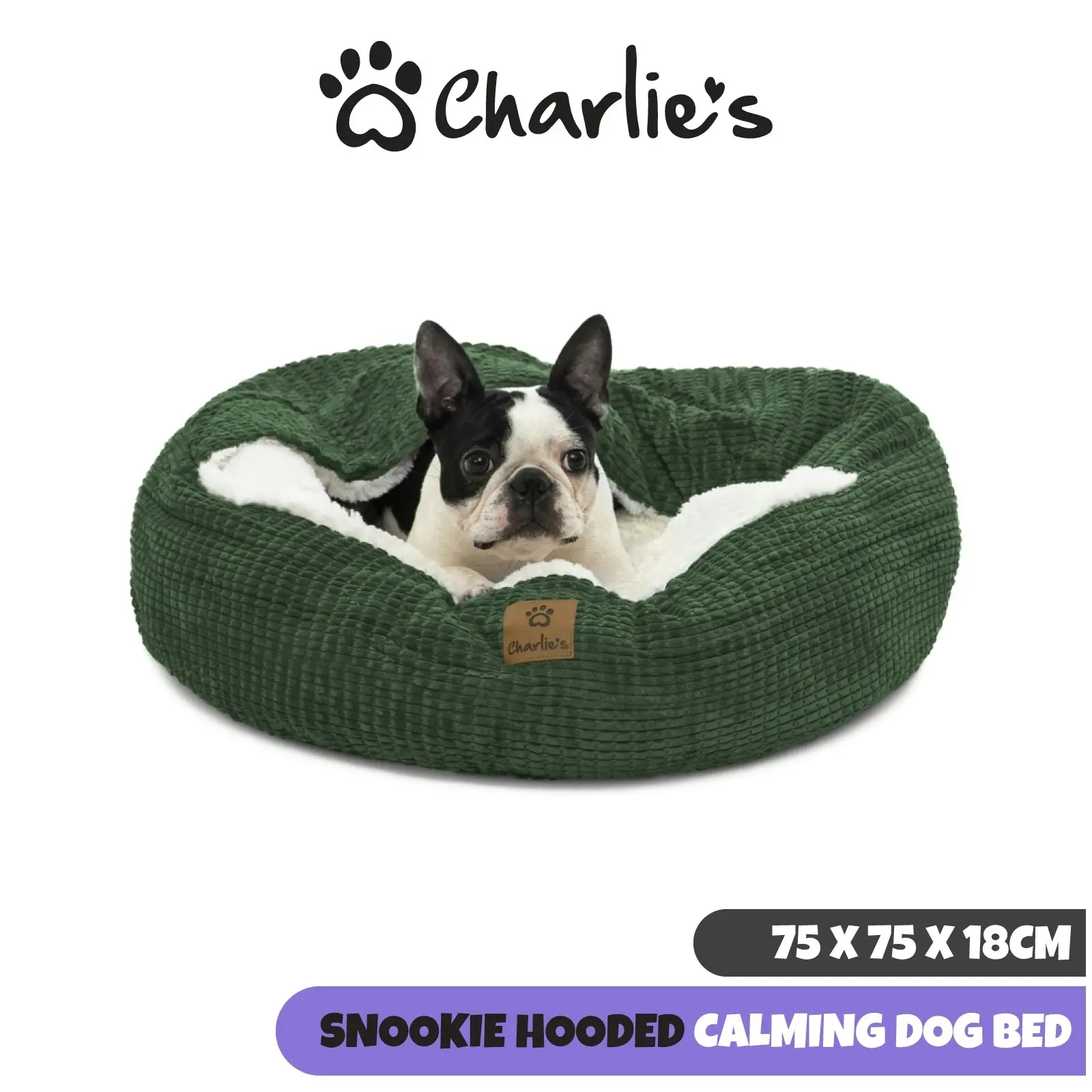 Charlie's Snookie Hooded Calming Dog Bed Eden Green Medium