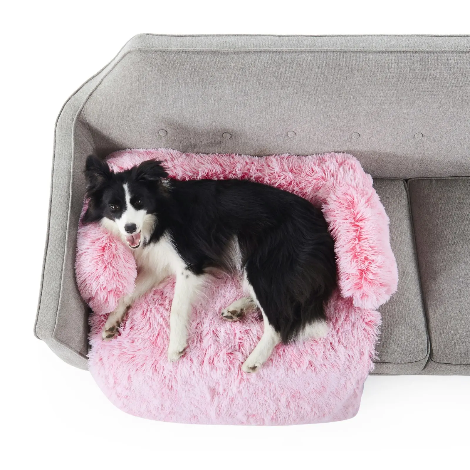 Charlie's Shaggy Faux Fur Bolster Sofa Protector Calming Dog Bed Ombre Pink Large