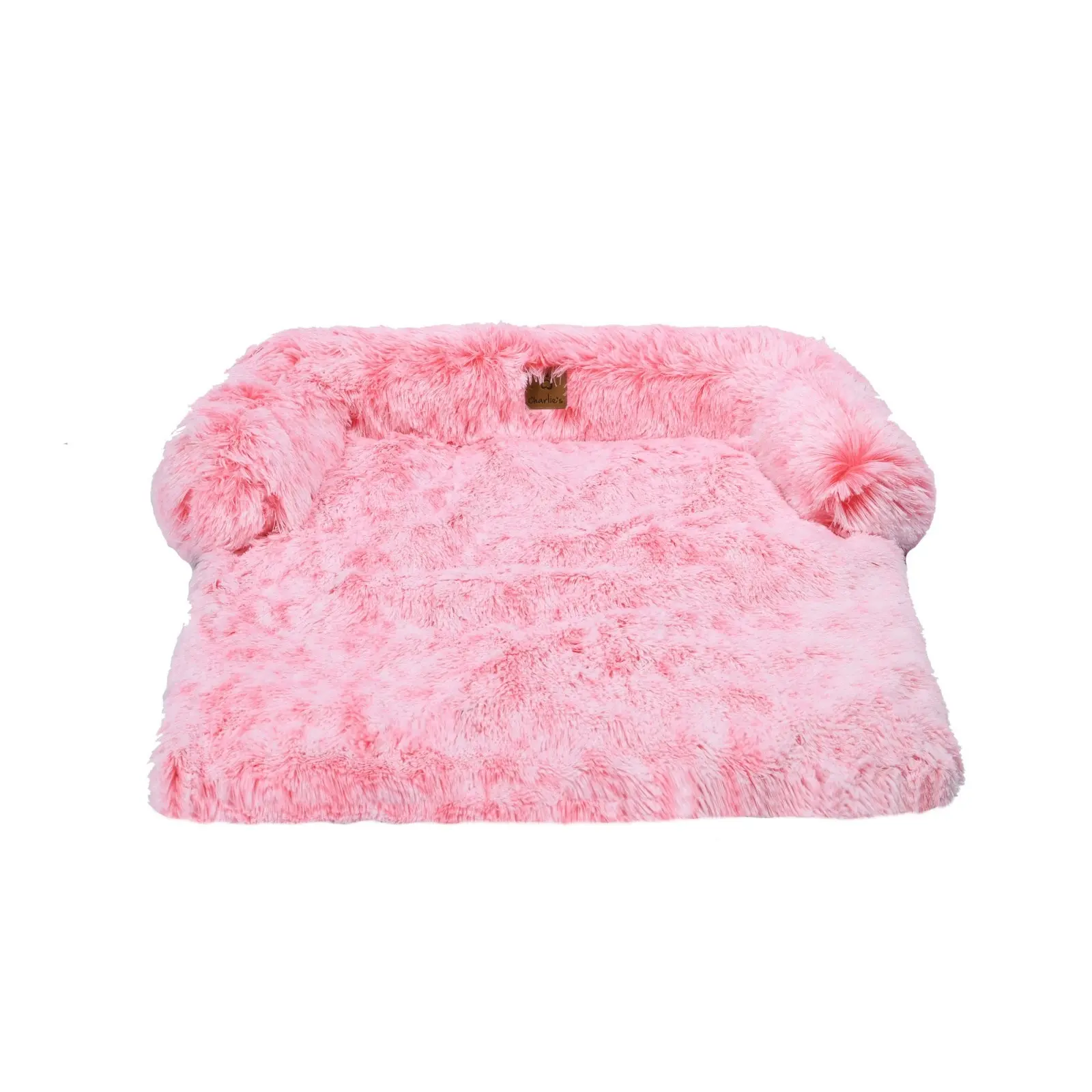 Charlie's Shaggy Faux Fur Bolster Sofa Protector Calming Dog Bed Ombre Pink Large