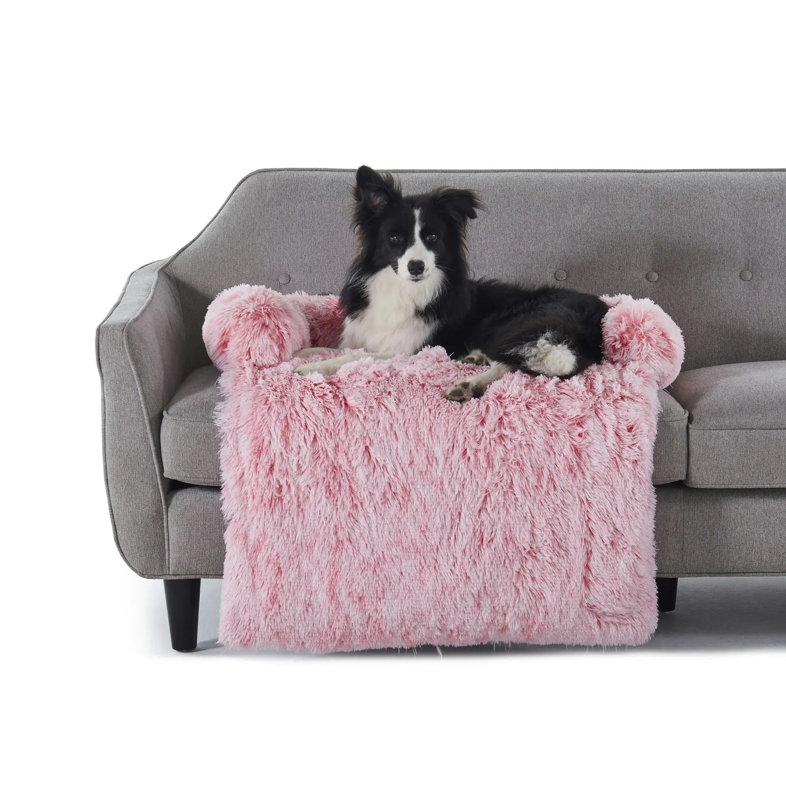 Charlie's Shaggy Faux Fur Bolster Sofa Protector Calming Dog Bed Ombre Pink Large