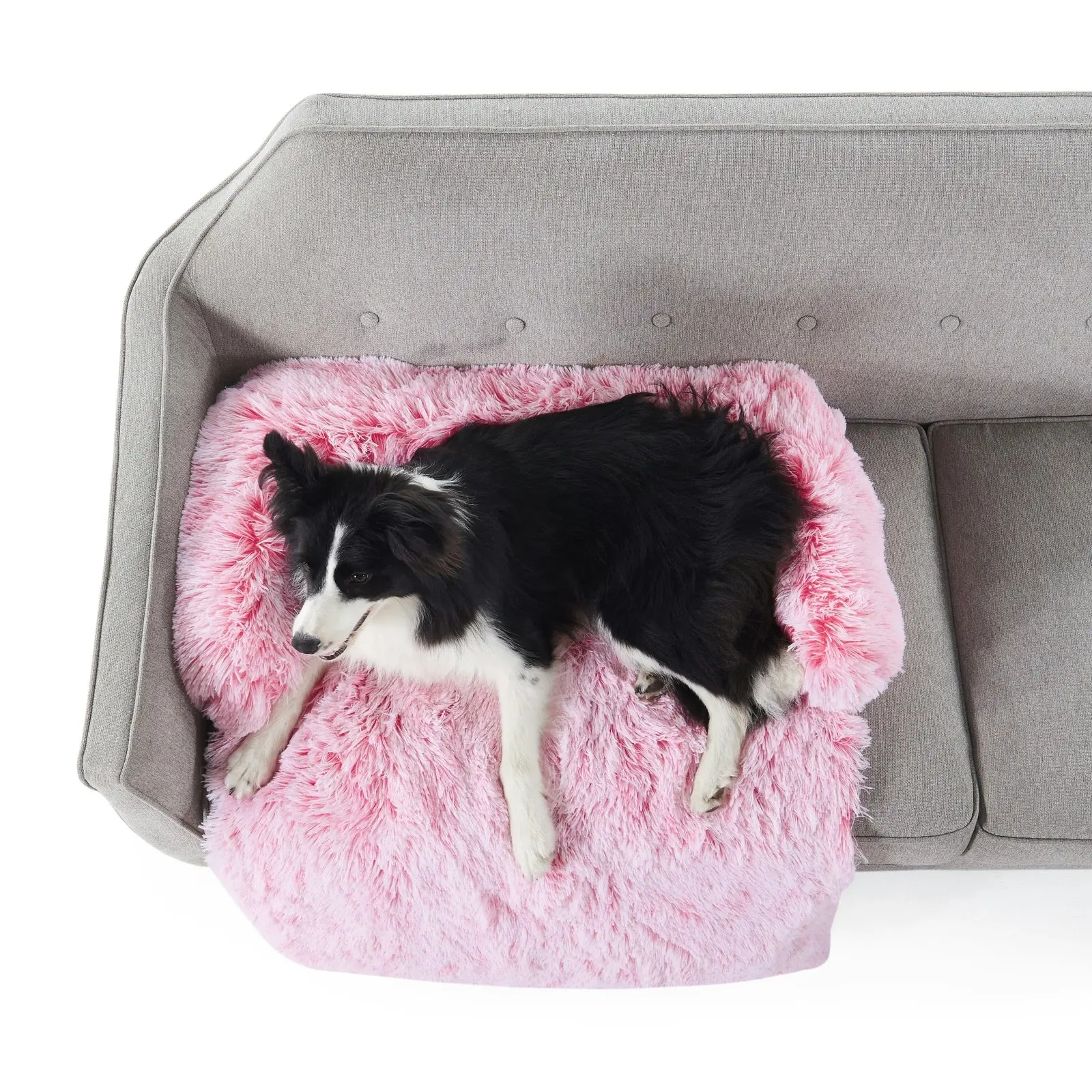 Charlie's Shaggy Faux Fur Bolster Sofa Protector Calming Dog Bed Ombre Pink Large