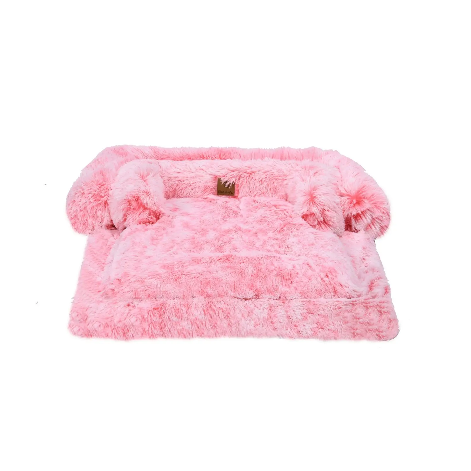 Charlie's Shaggy Faux Fur Bolster Sofa Protector Calming Dog Bed Ombre Pink Large