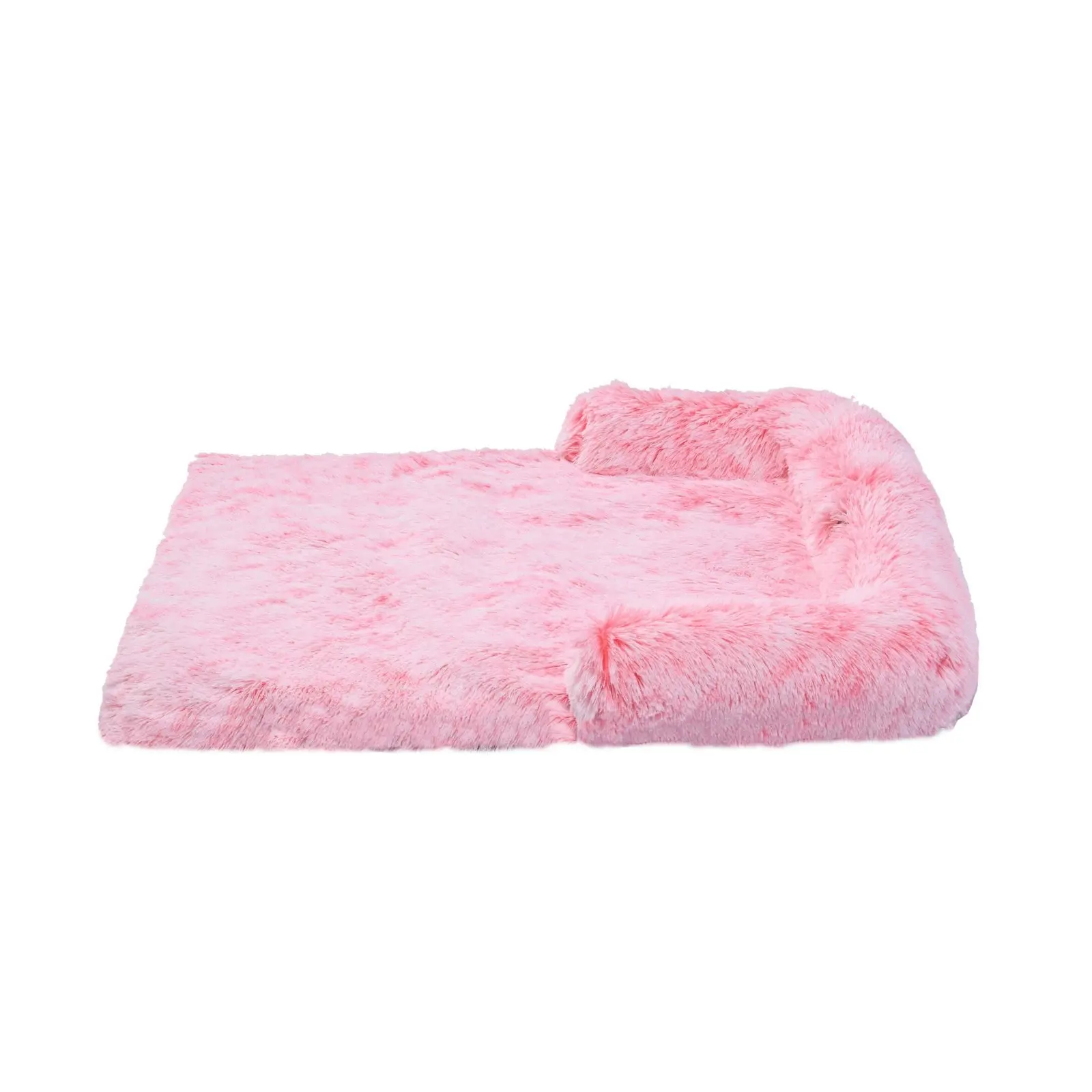 Charlie's Shaggy Faux Fur Bolster Sofa Protector Calming Dog Bed Ombre Pink Large