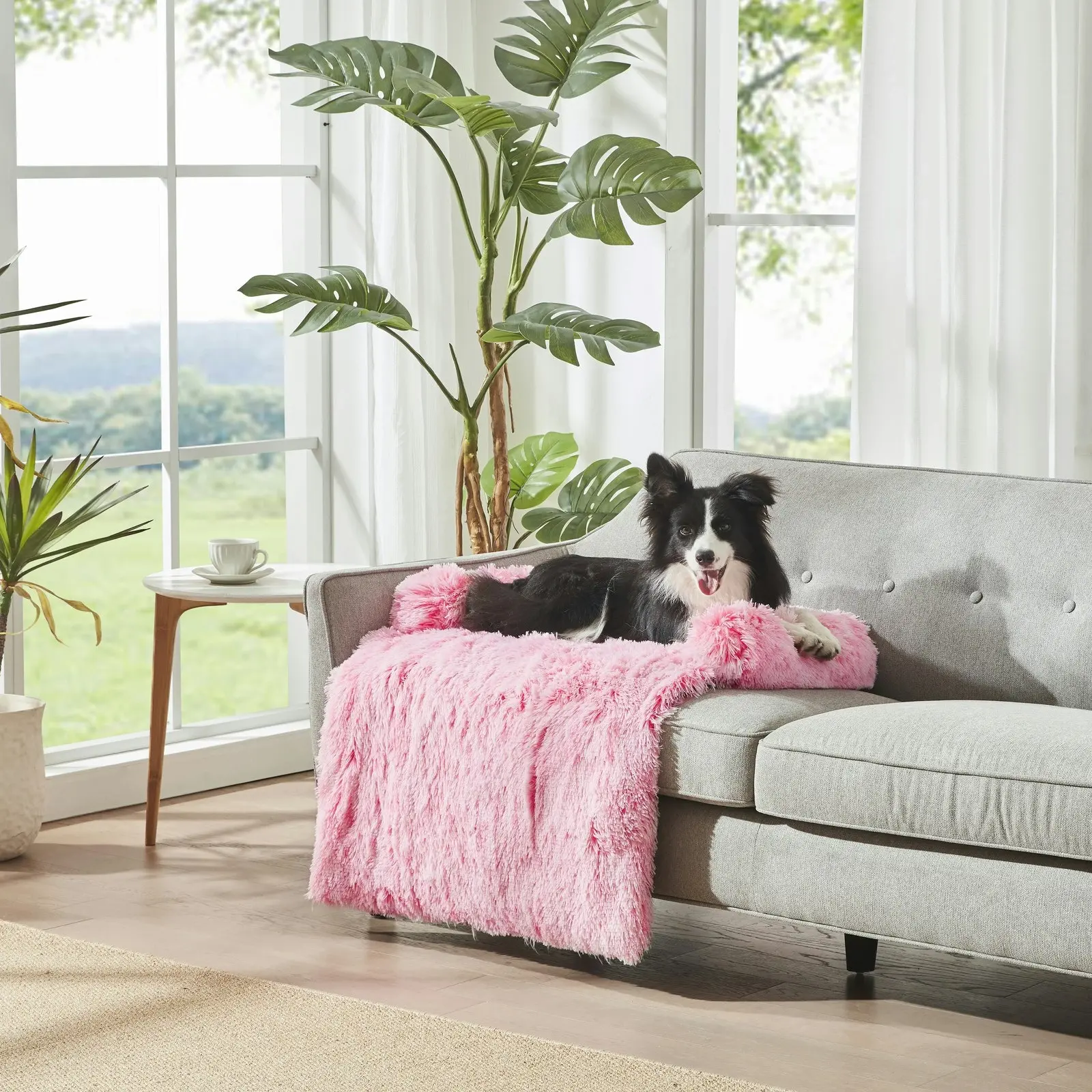 Charlie's Shaggy Faux Fur Bolster Sofa Protector Calming Dog Bed Ombre Pink Large