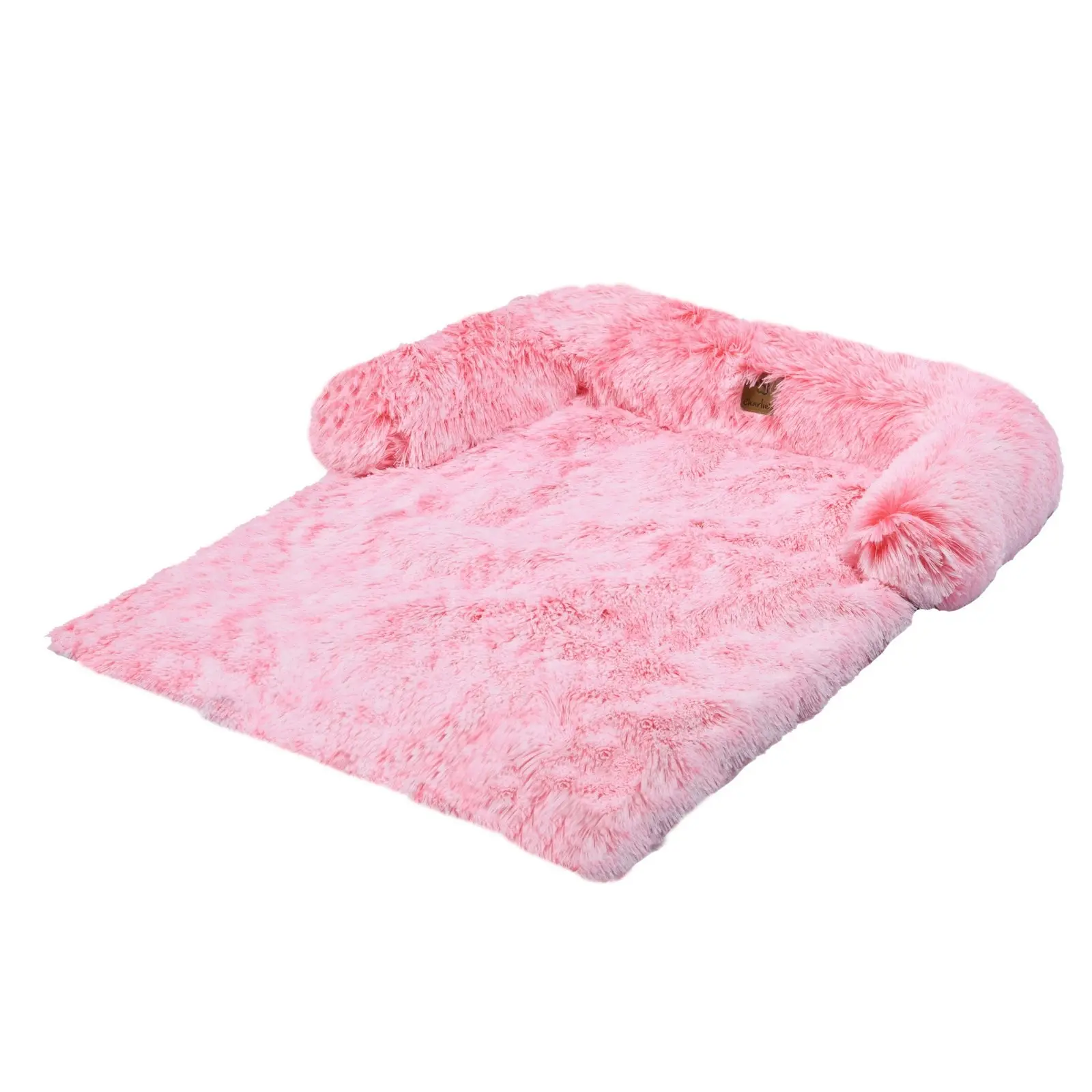 Charlie's Shaggy Faux Fur Bolster Sofa Protector Calming Dog Bed Ombre Pink Large