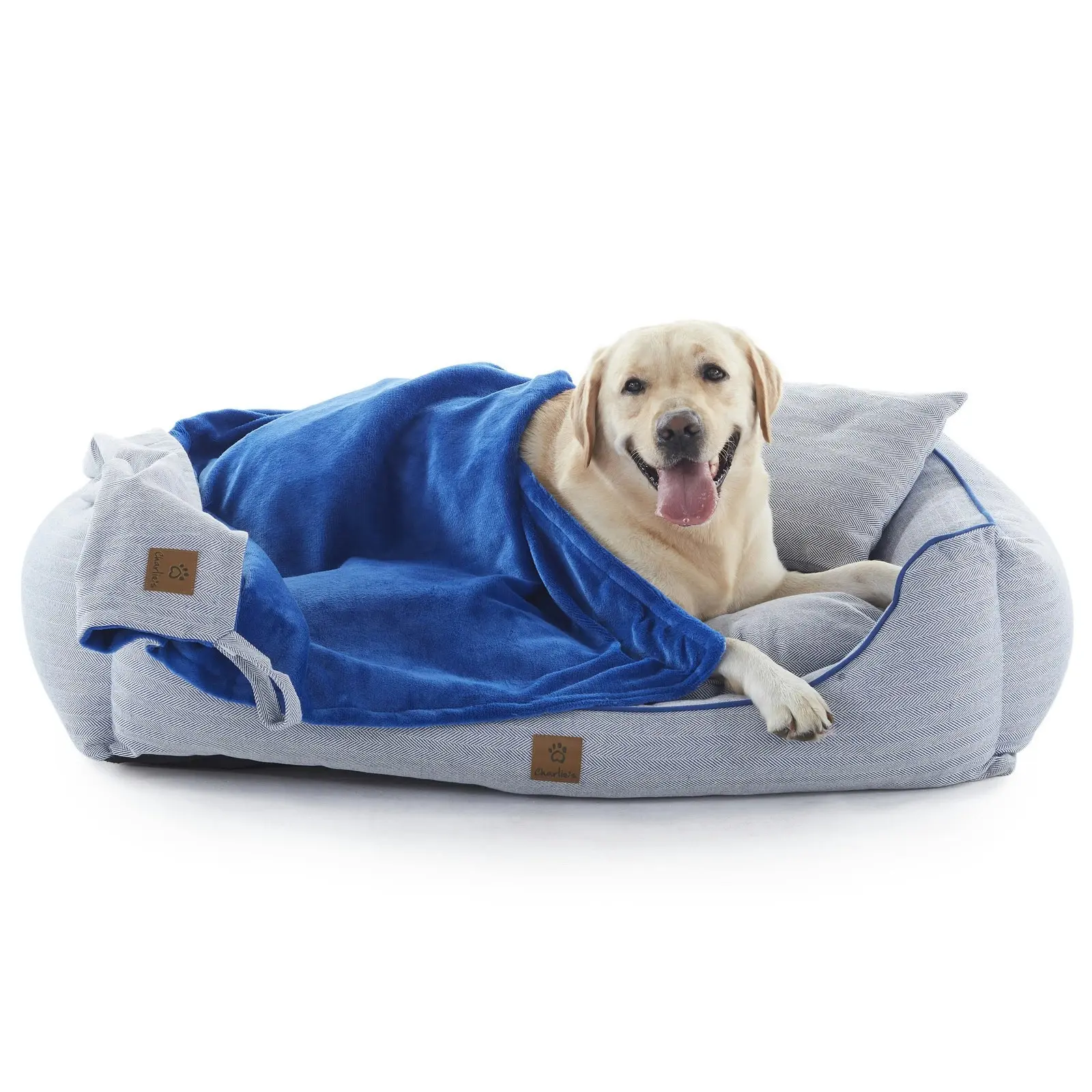 Charlie's Hampton Herringbone 3pc Dog Bed Blue Large