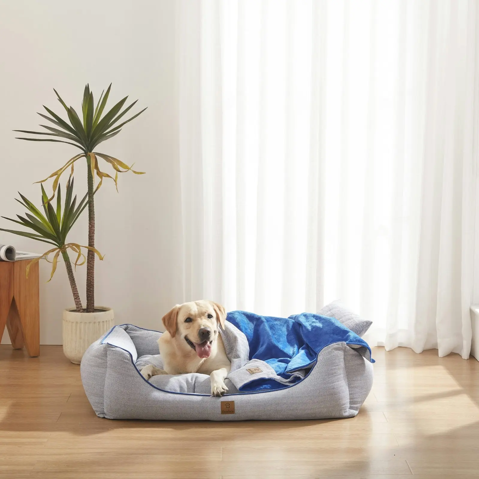 Charlie's Hampton Herringbone 3pc Dog Bed Blue Large