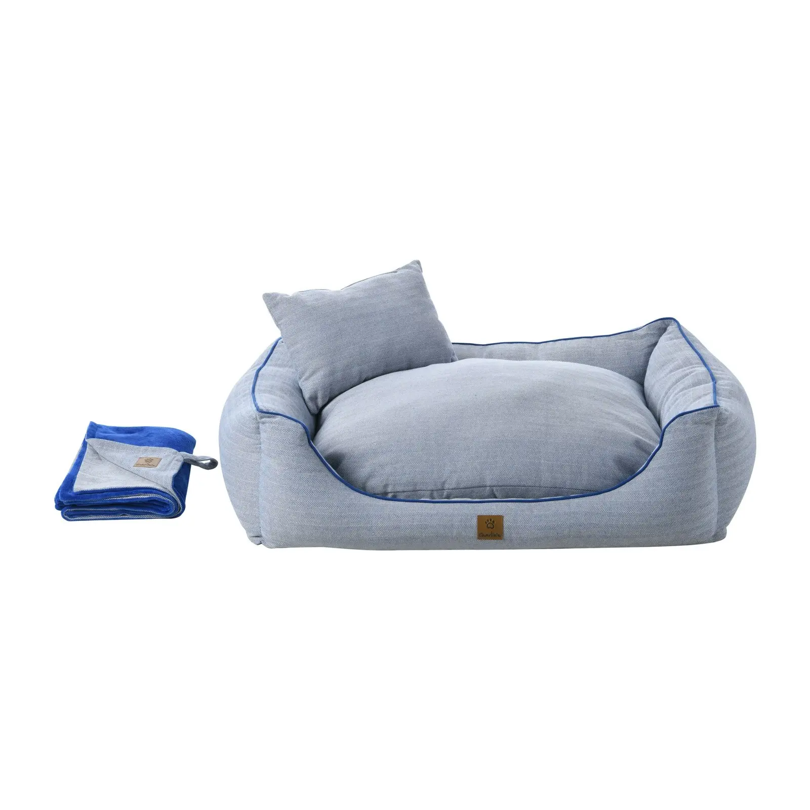 Charlie's Hampton Herringbone 3pc Dog Bed Blue Large