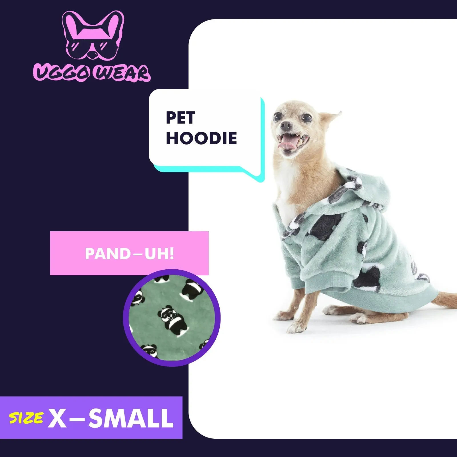 Charlie's Uggo Pand-UH! Dog Hoodie Sage Extra Small