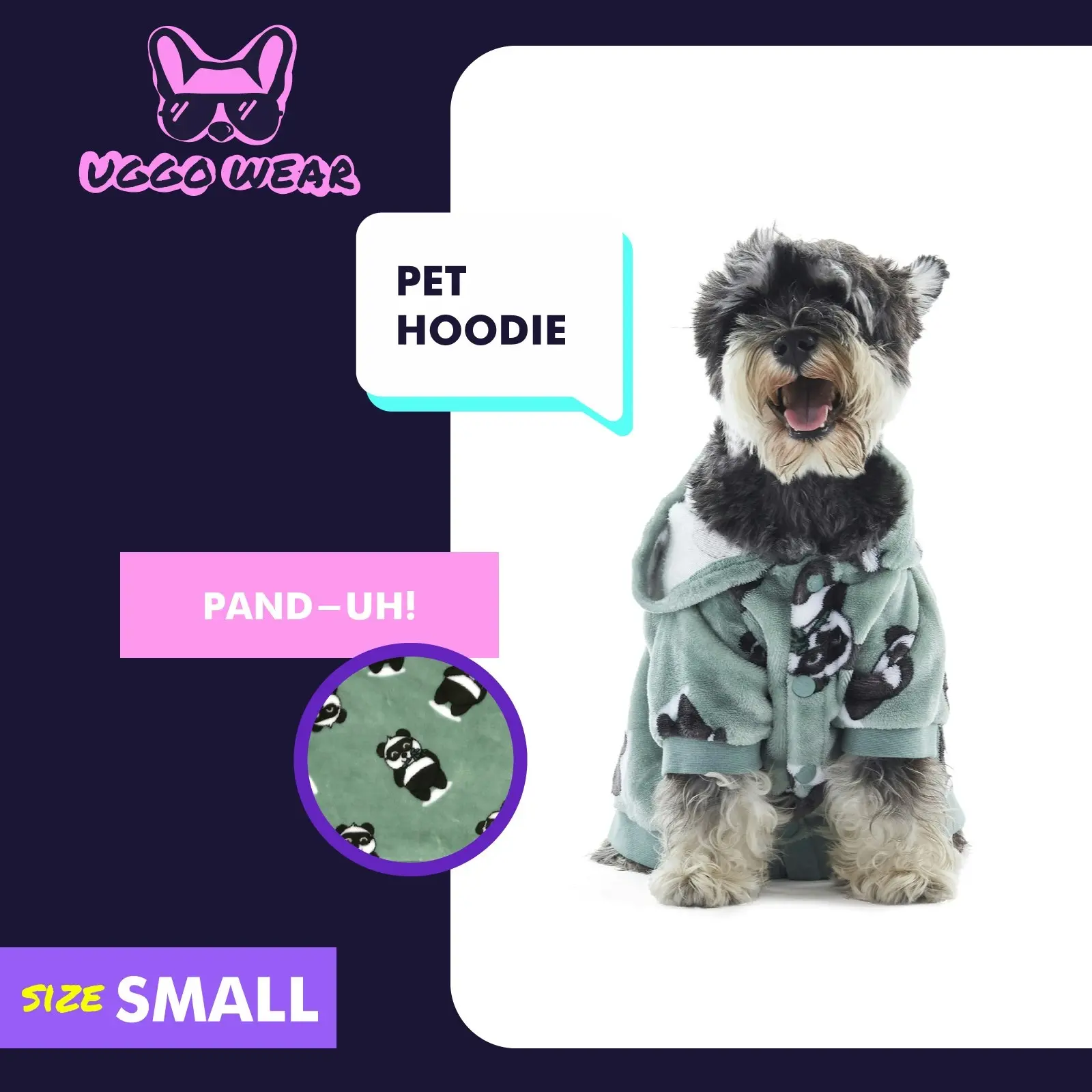 Charlie's Uggo Pand-UH! Dog Hoodie Sage Small