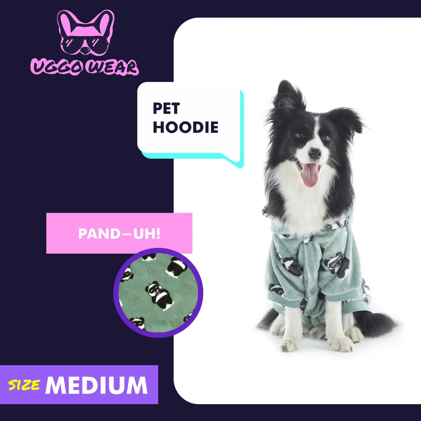 Charlie's Uggo Pand-UH! Dog Hoodie Sage Medium