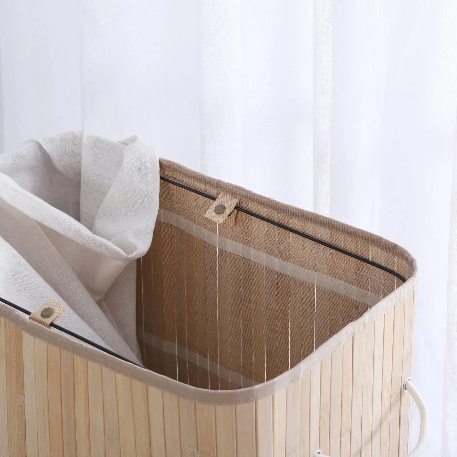 Sherwood Home Extra Large Rectangular Foldable Bamboo Laundry Hamper- 2 Sided Natural Brown