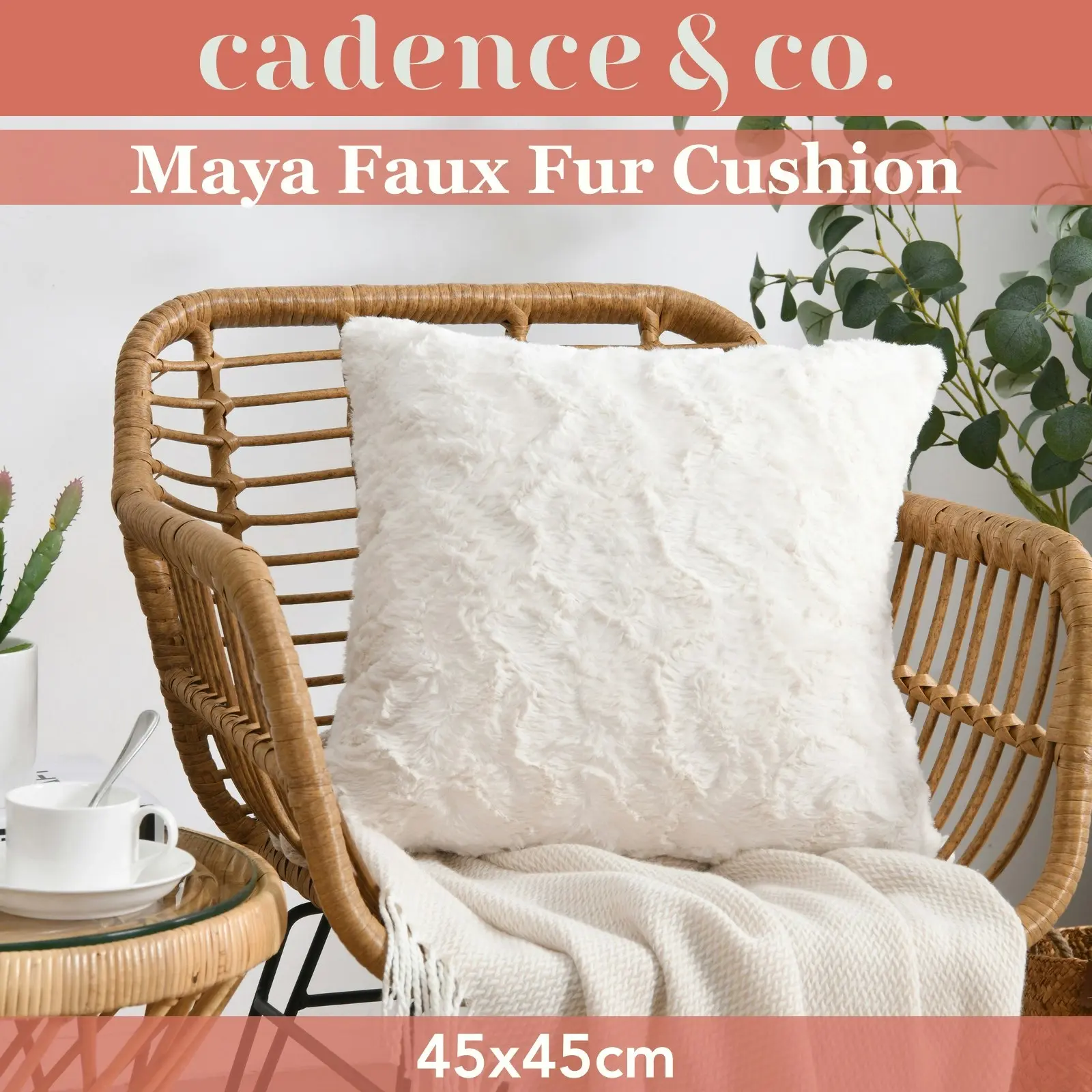 Cadence & Co. Maya Faux Fur Cushion Natural 45x45cm