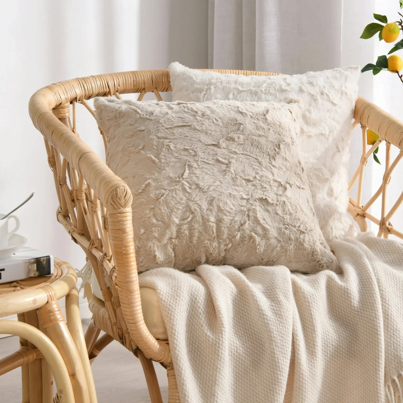 Cadence & Co. Maya Faux Fur Cushion Natural 45x45cm