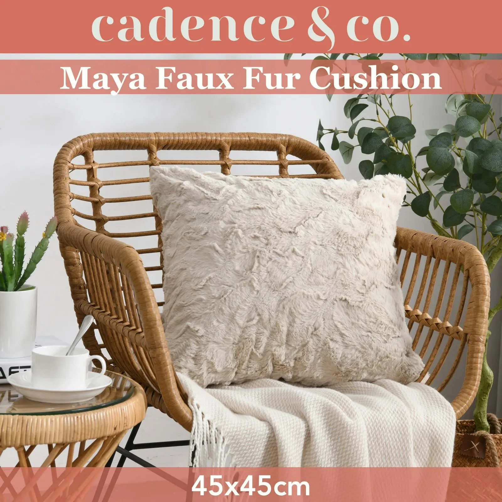 Cadence & Co. Maya Faux Fur Cushion Cream 45x45cm