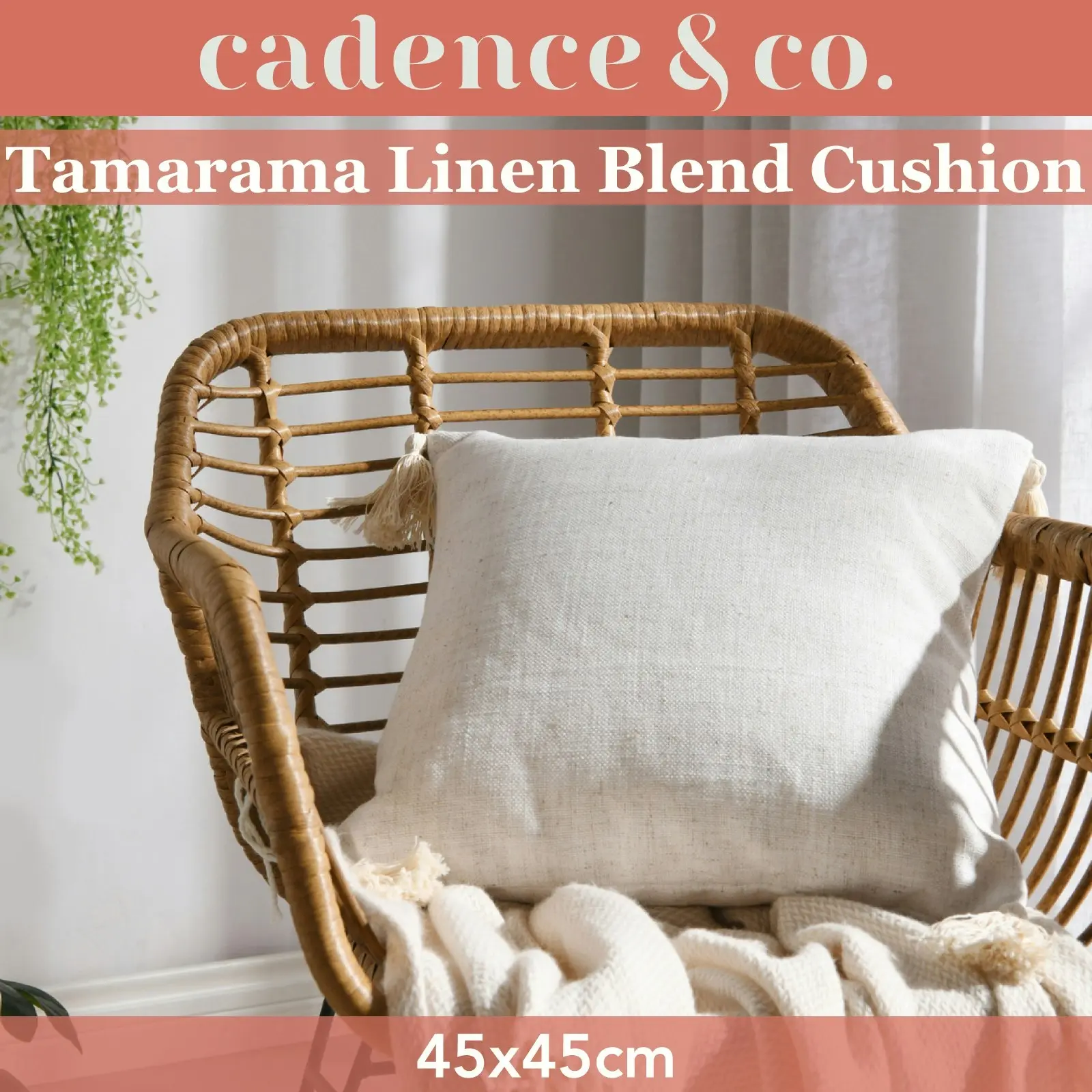 Cadence & Co. Tamarama Linen Blend Cushion Natural 45x45cm