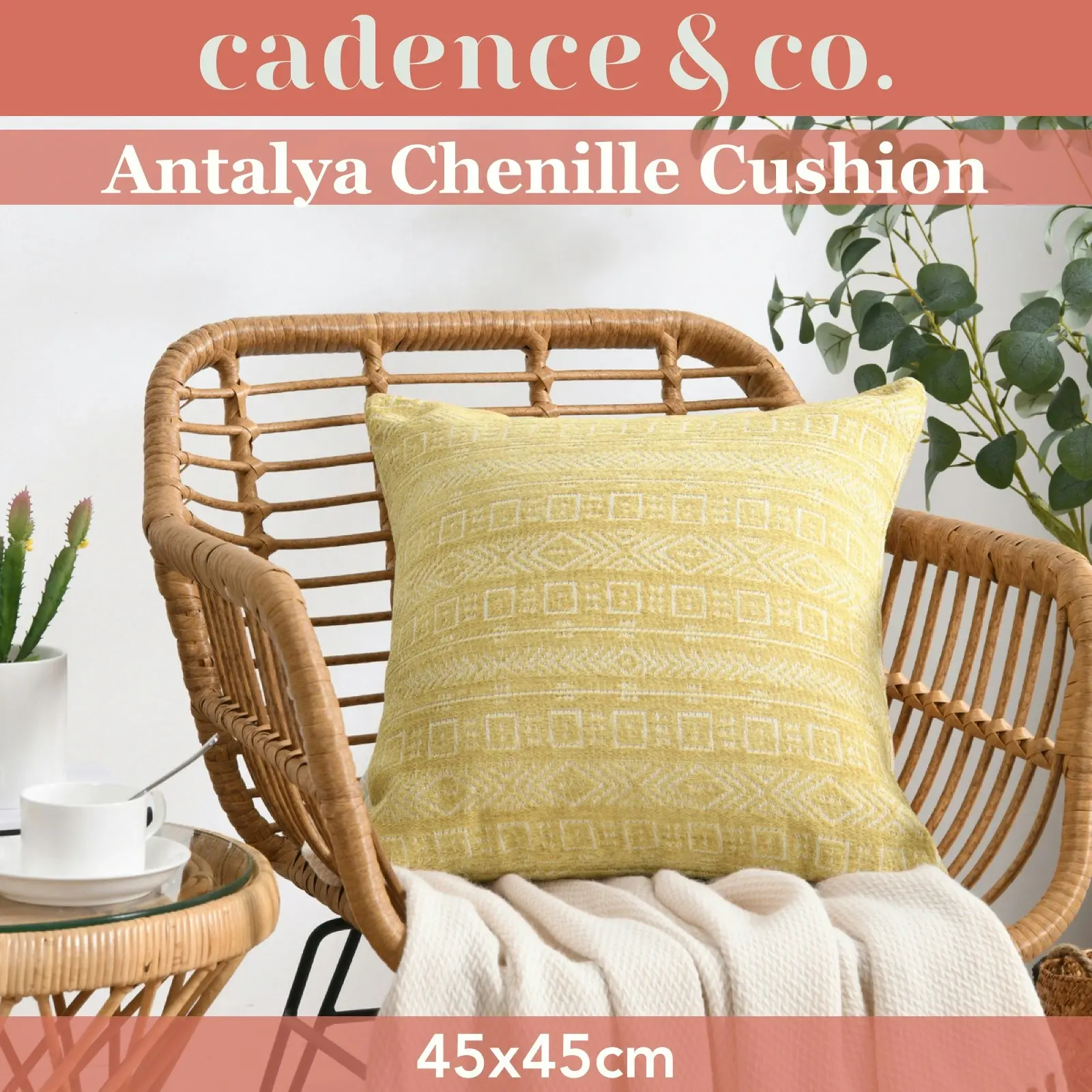 Cadence & Co. Antalya Chenille Cushion Ochre 45x45cm