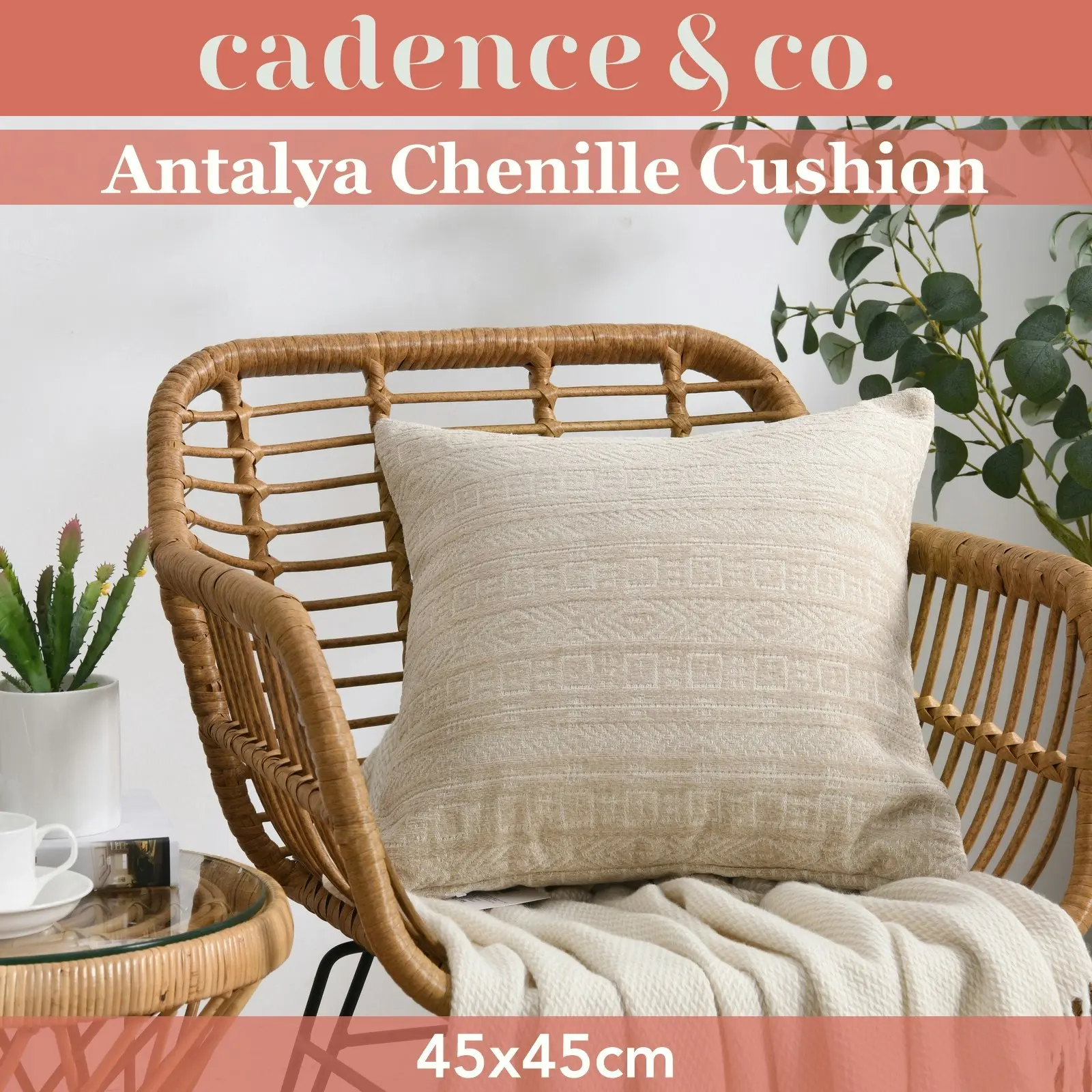 Cadence & Co. Antalya Chenille Cushion Natural 45x45cm