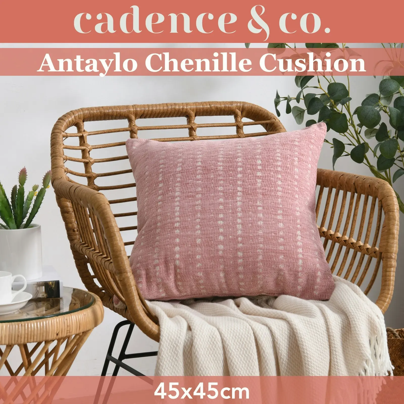 Cadence & Co. Antalyo Chenille Cushion Pink 45x45cm