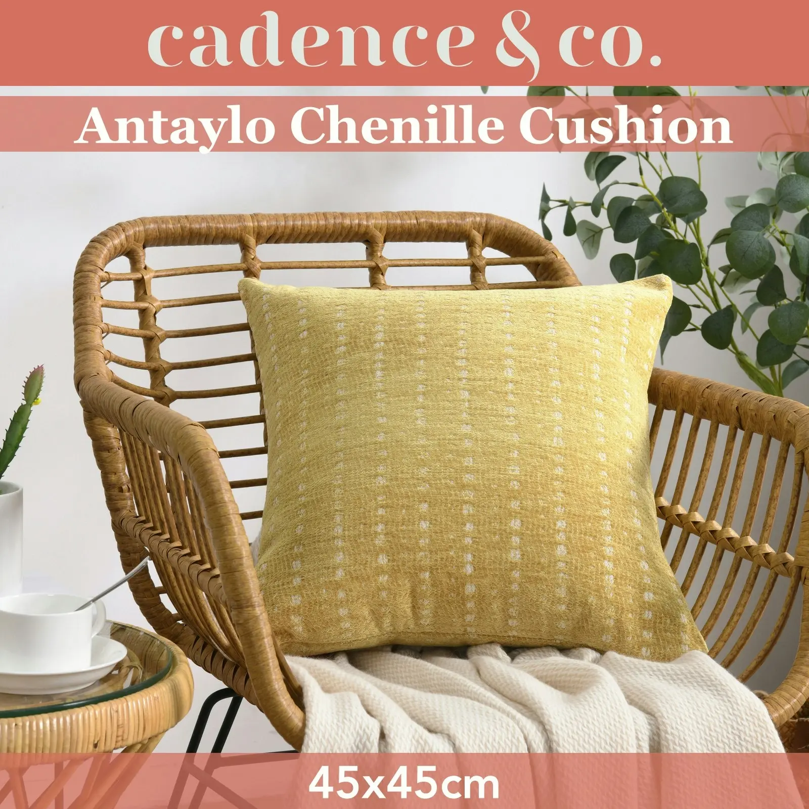 Cadence & Co. Antalyo Chenille Cushion Ochre 45x45cm