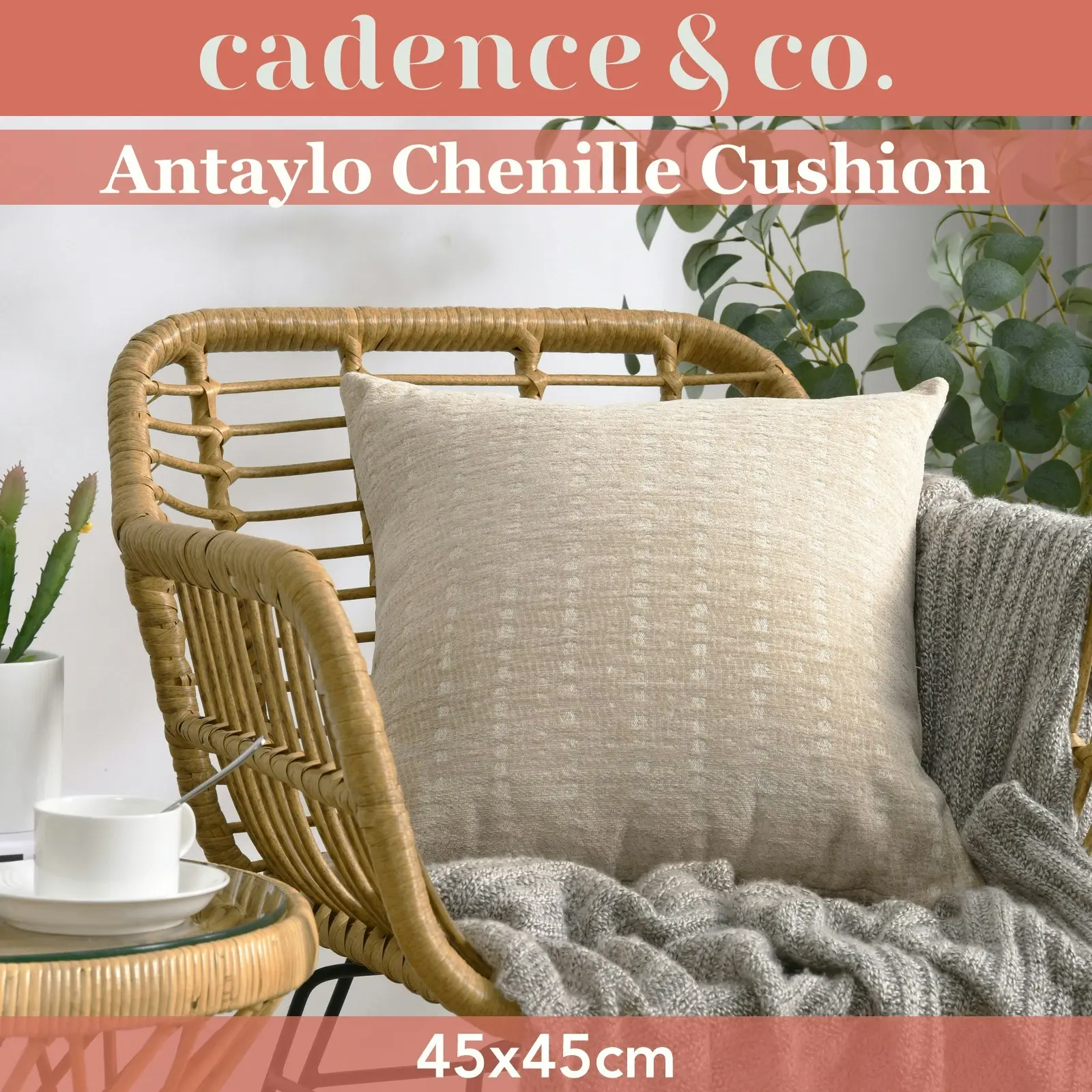 Cadence & Co. Antalyo Chenille Cushion Natural 45x45cm