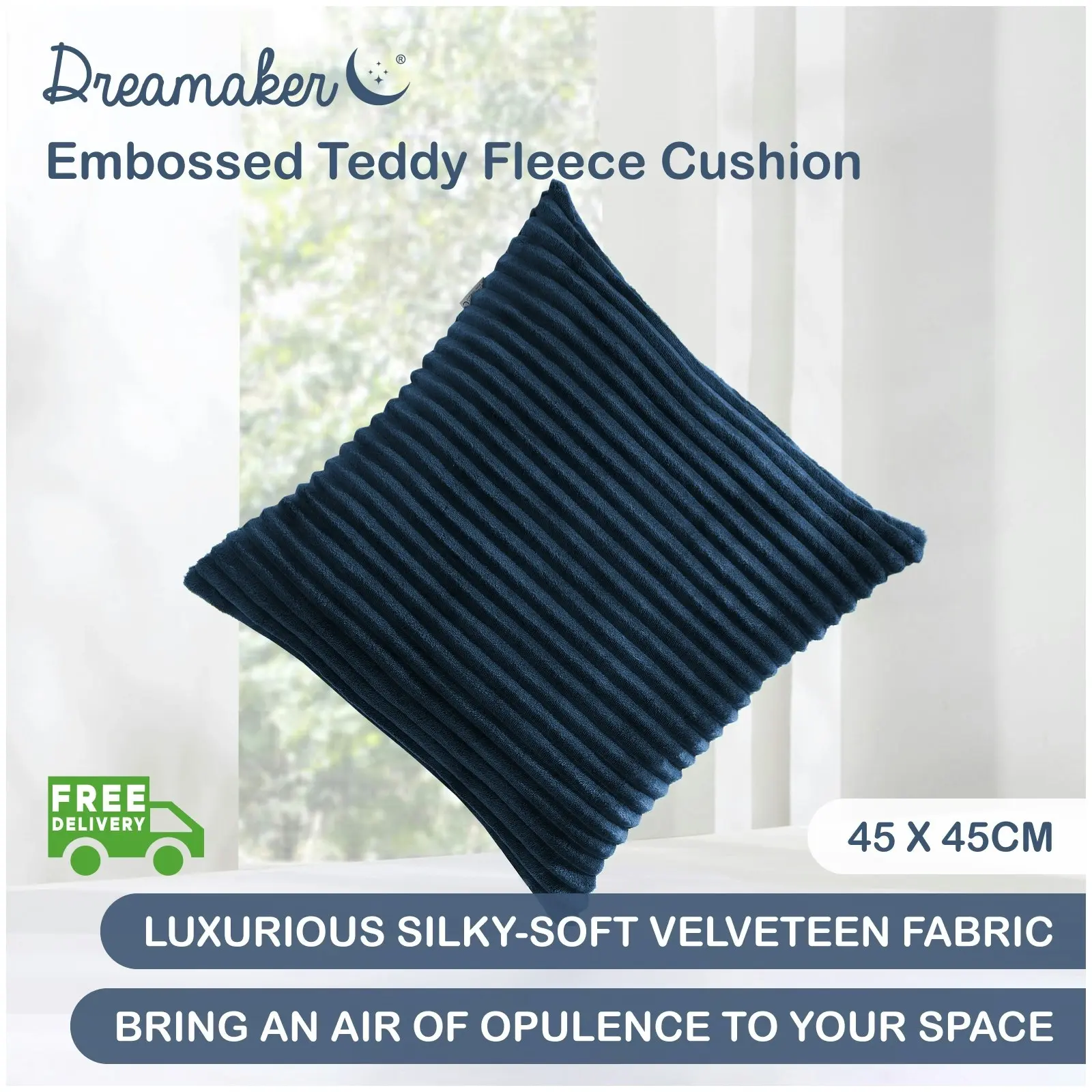 Dreamaker Embossed Teddy Fleece Cushion Teal 45x45cm