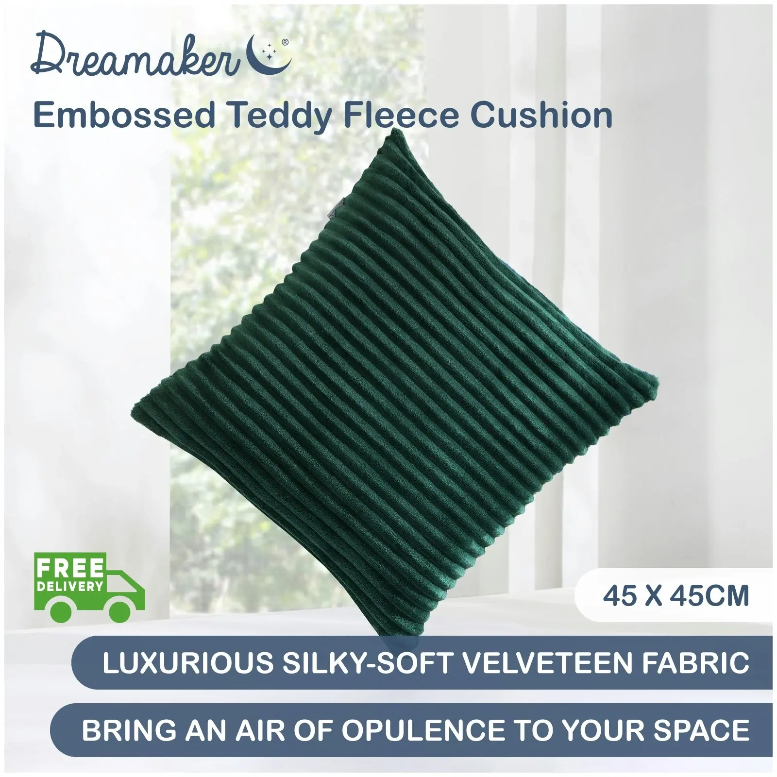 Dreamaker Embossed Teddy Fleece Cushion Emerald 45x45cm